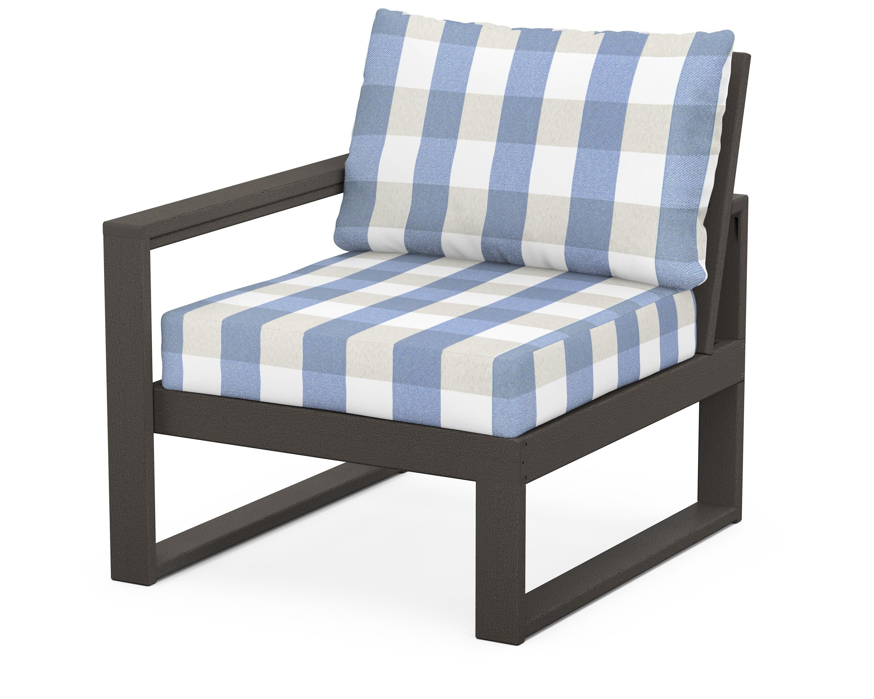EDGE Modular Left Arm Chair in Vintage Coffee / Buffalo Plaid Sky Blue