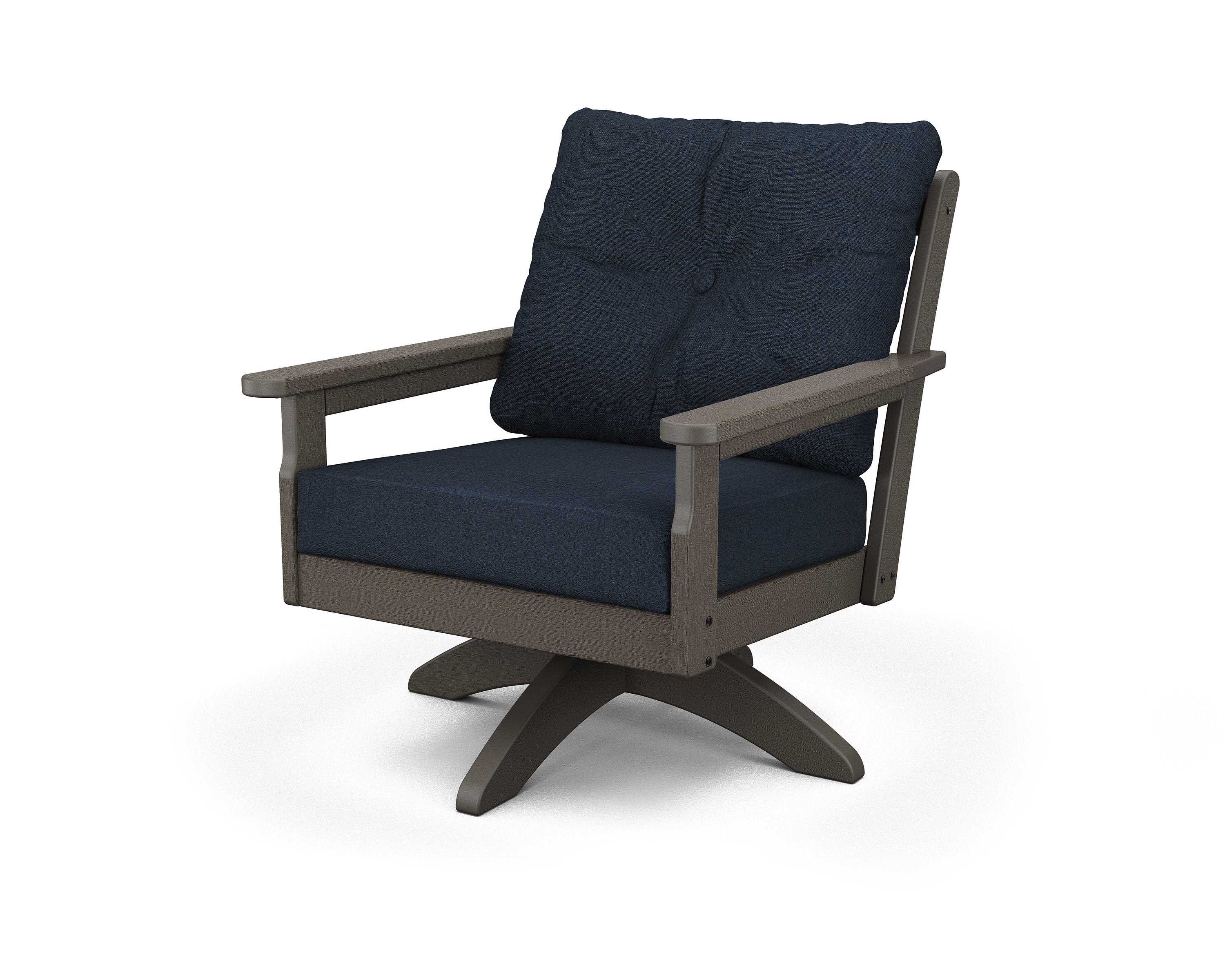 Vineyard Deep Seating Swivel Chair in Vintage Coffee / Marine Indigo