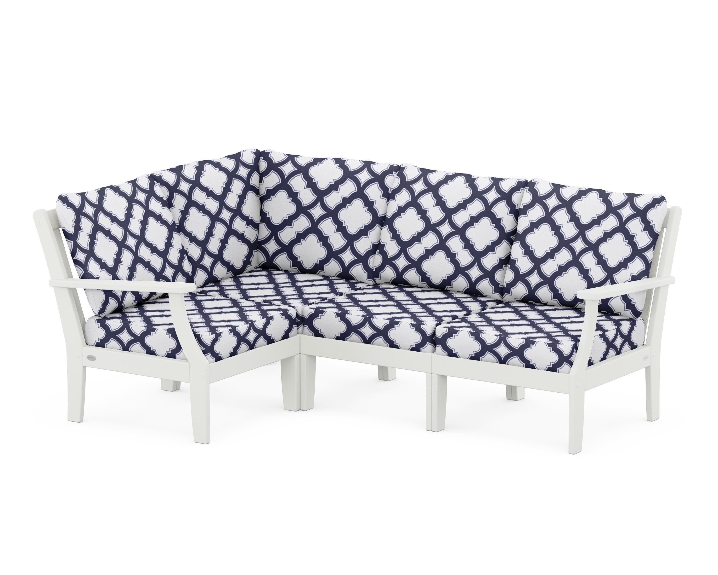 Braxton Modular 4-Piece Deep Seating Set in Vintage White / Trellis Navy
