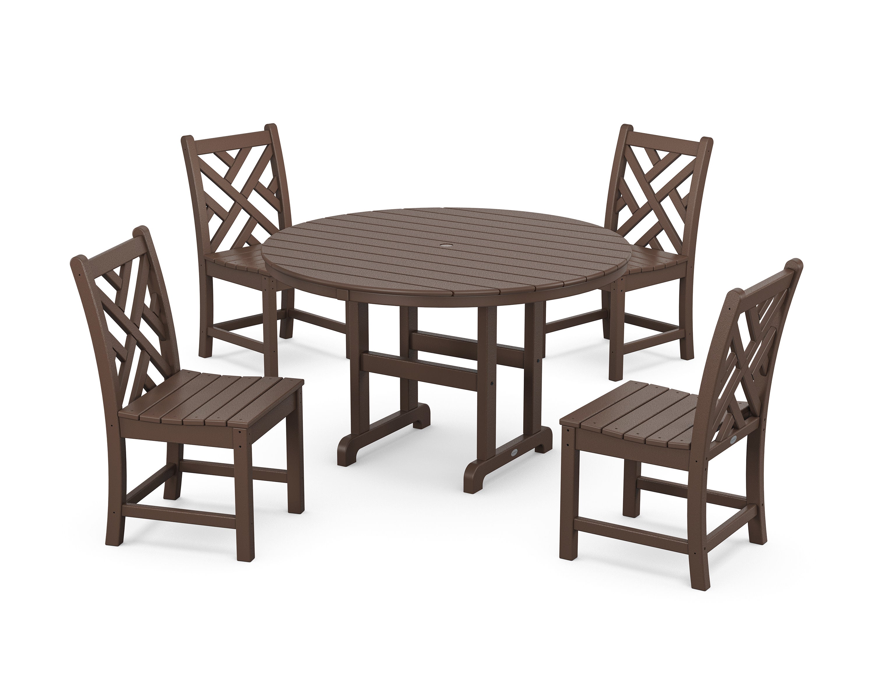 Chippendale 5-Piece Round Farmhouse Side Chair Dining Set in Mahogany