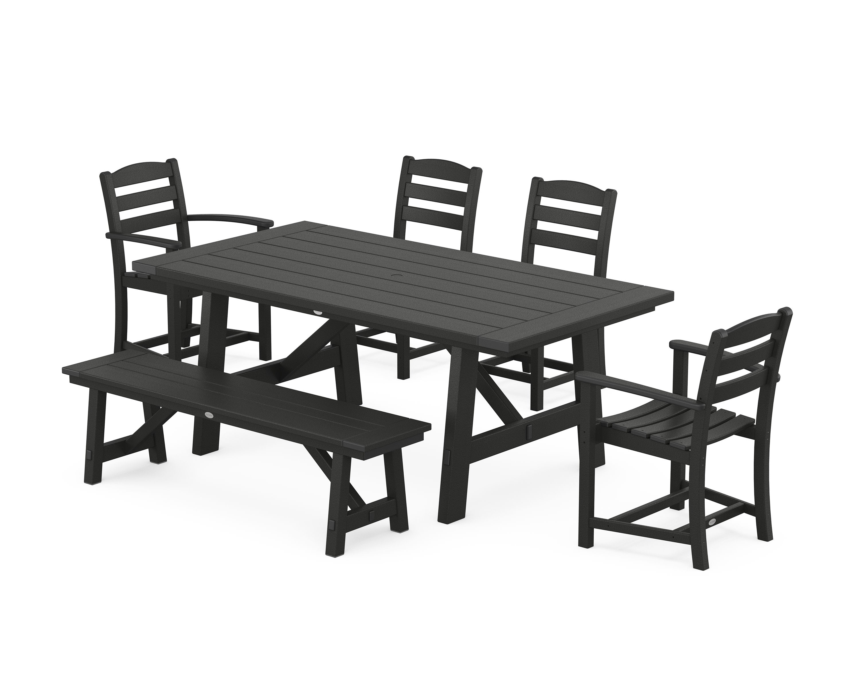 La Casa Caf 6-Piece Rustic Farmhouse Dining Set with Bench in Black