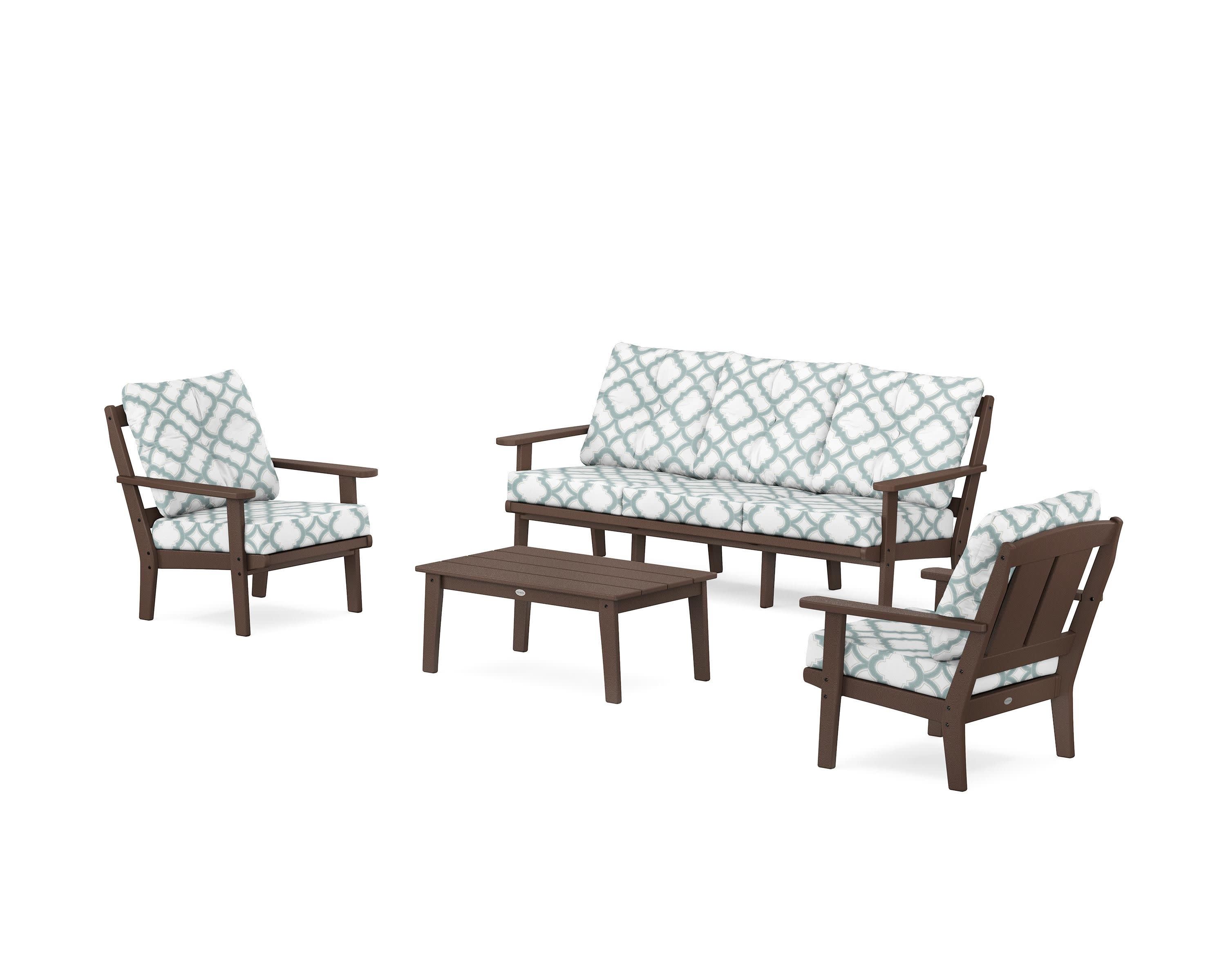 Mission 4-Piece Deep Seating Set with Sofa in Mahogany / Trellis Glacier Spa