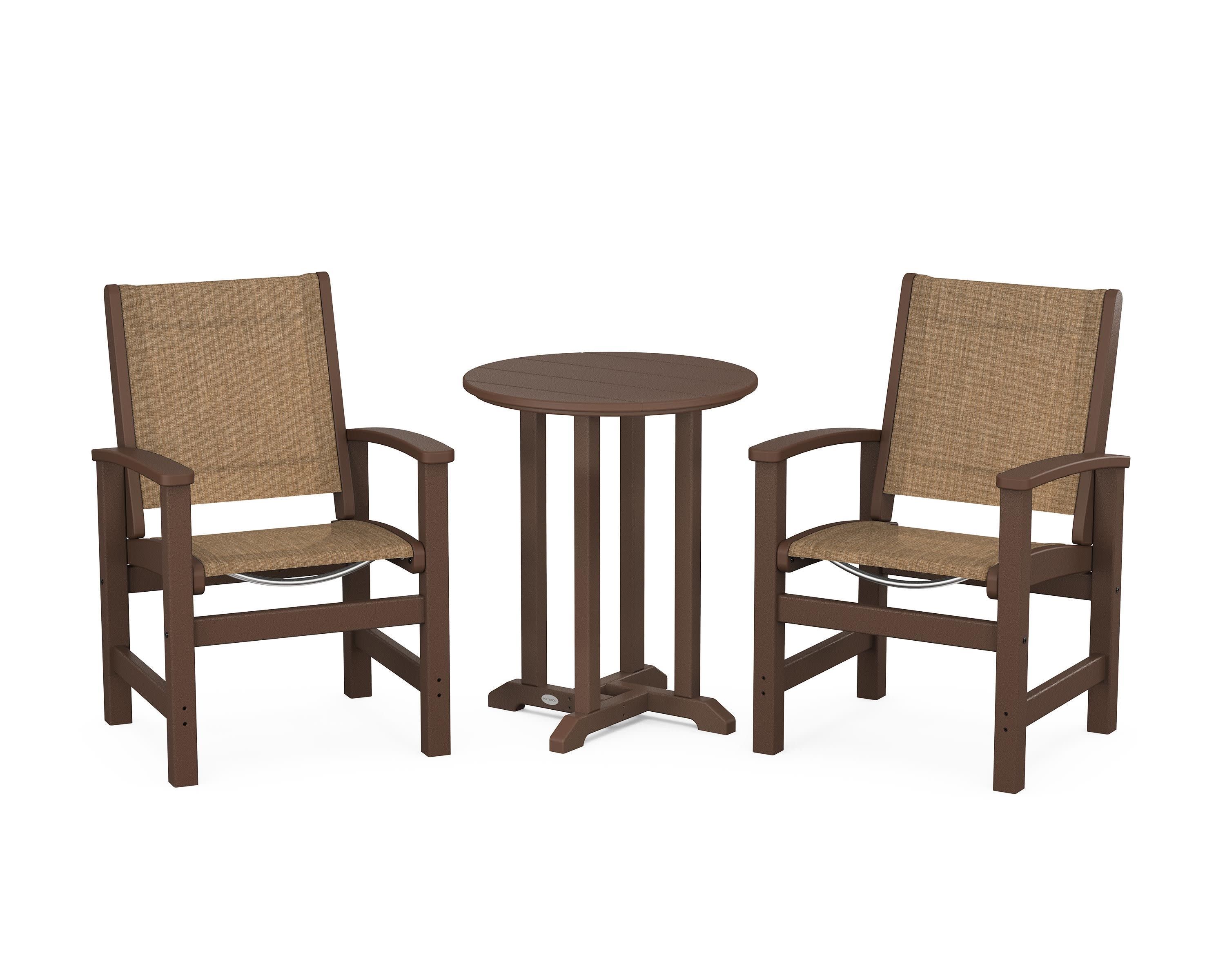 Coastal 3-Piece Round Bistro Dining Set in Mahogany / Burlap Sling