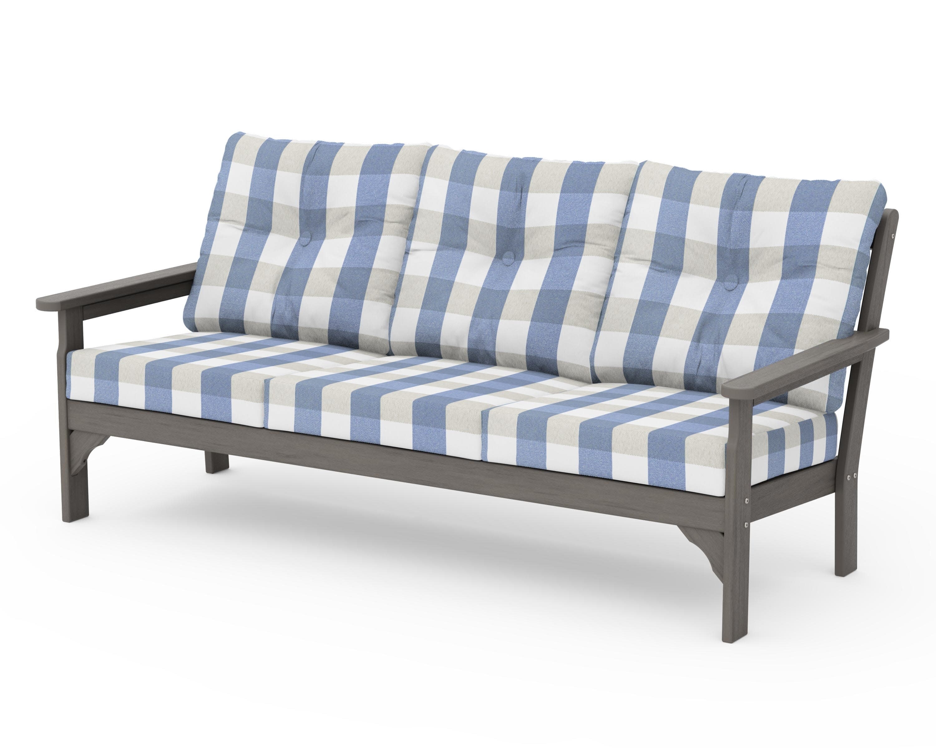 Vineyard Deep Seating Sofa in Driftwood / Buffalo Plaid Sky Blue