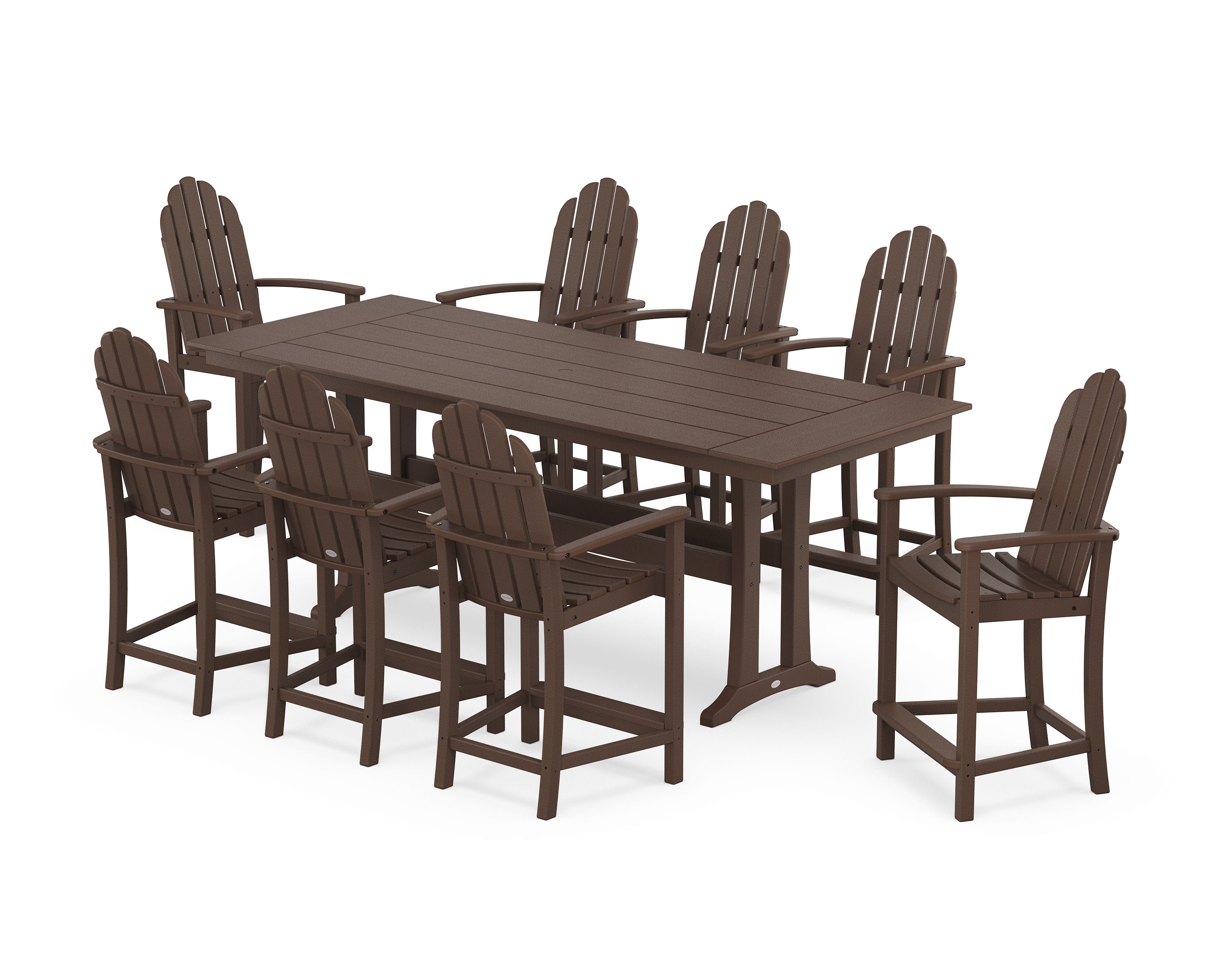 Classic Adirondack 9-Piece Farmhouse Counter Set with Trestle Legs in Mahogany