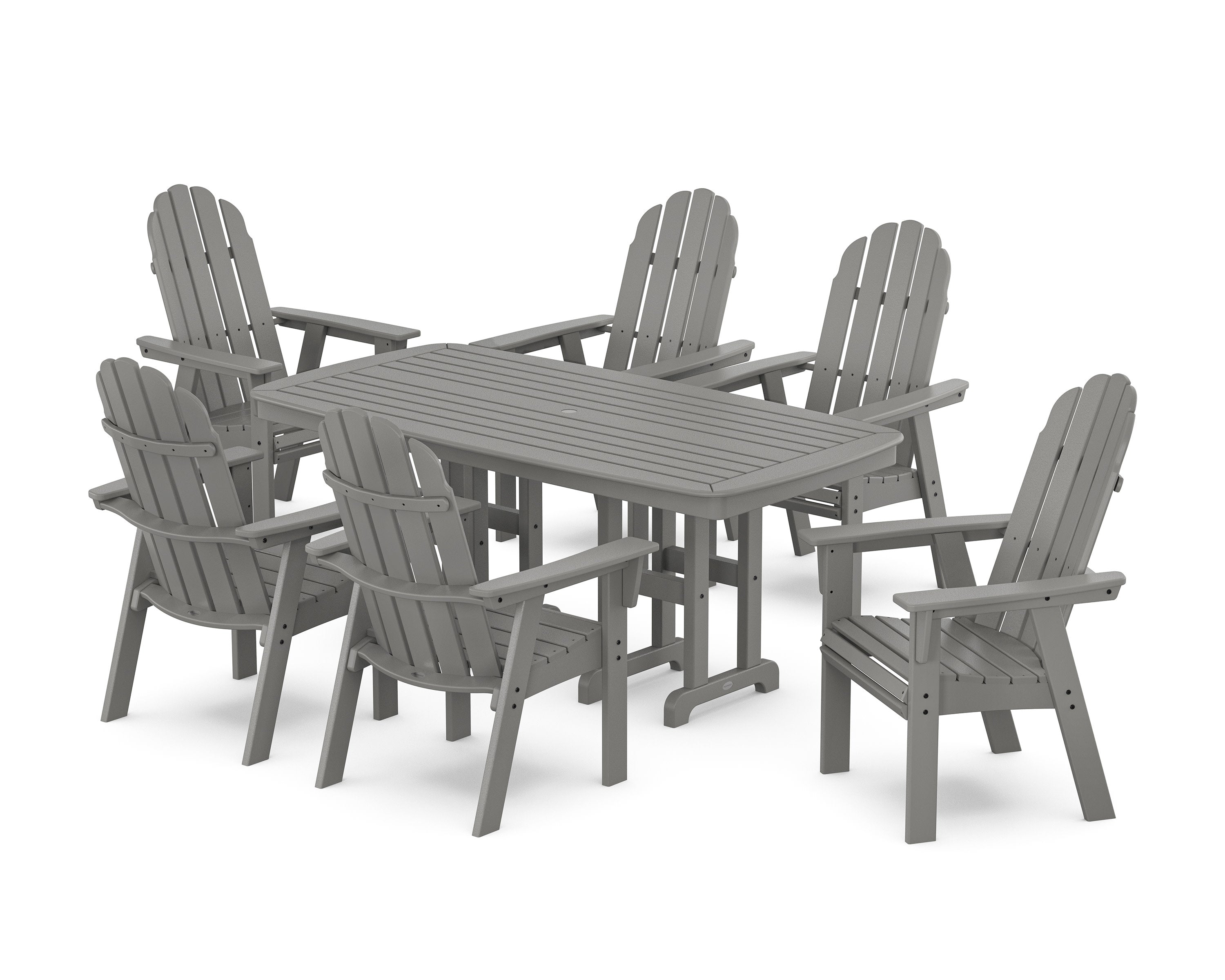 Vineyard Curveback Adirondack Chair 7-Piece Dining Set in Slate Grey