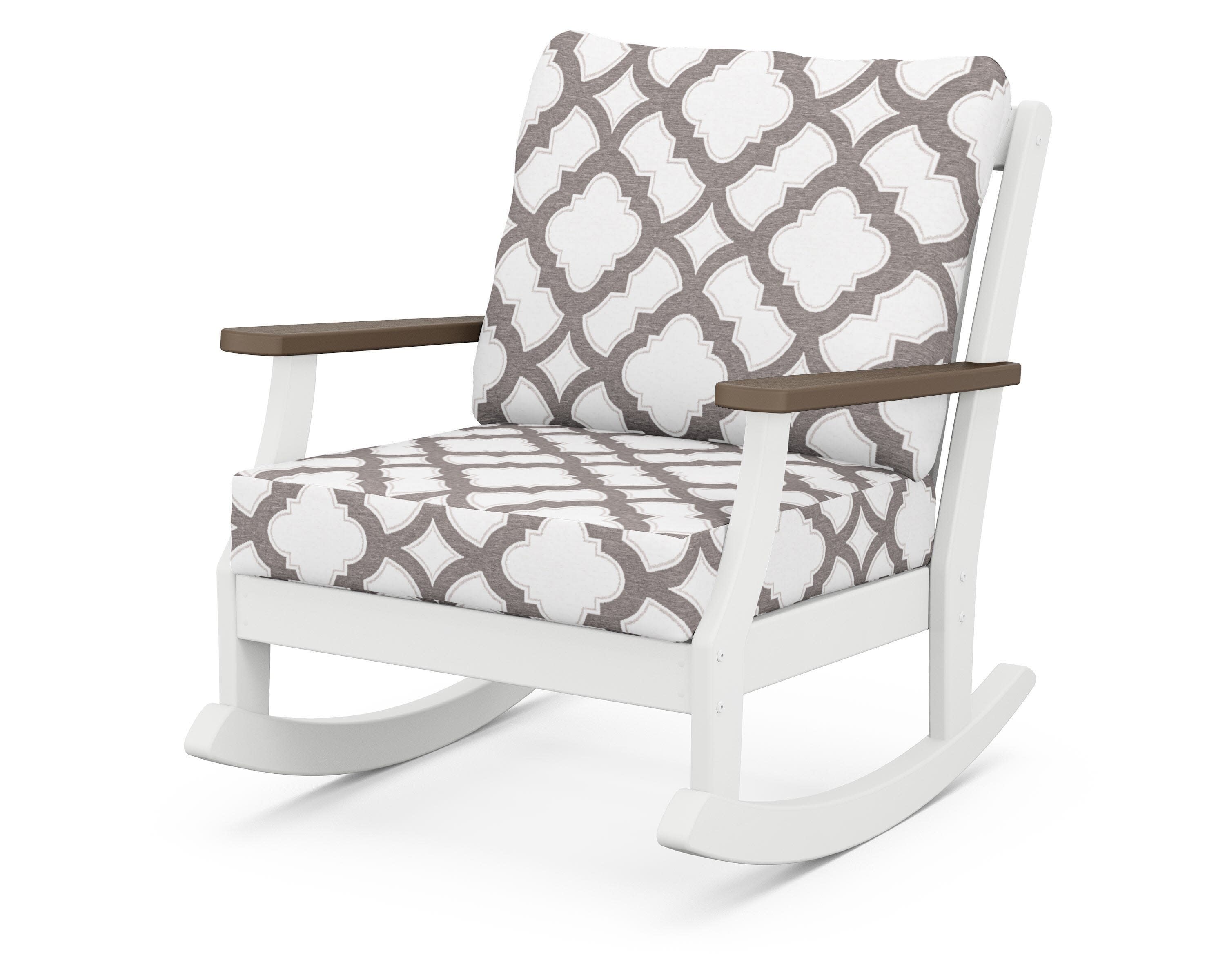Braxton Deep Seating Rocking Chair in White / Kona / Trellis Grey Mist