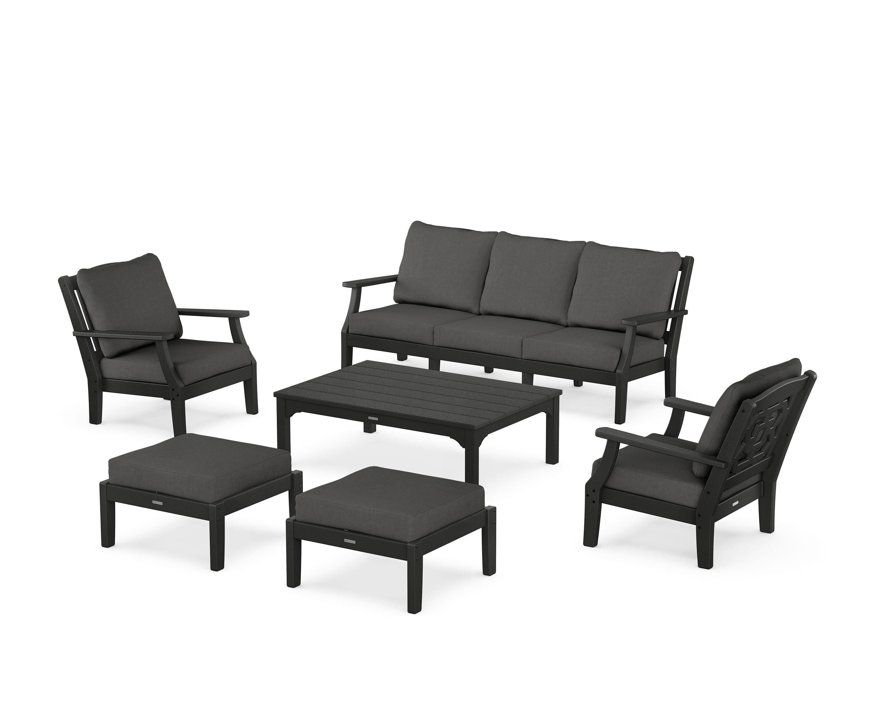 Chinoiserie 6-Piece Lounge Sofa Set in Black / Spectrum Carbon
