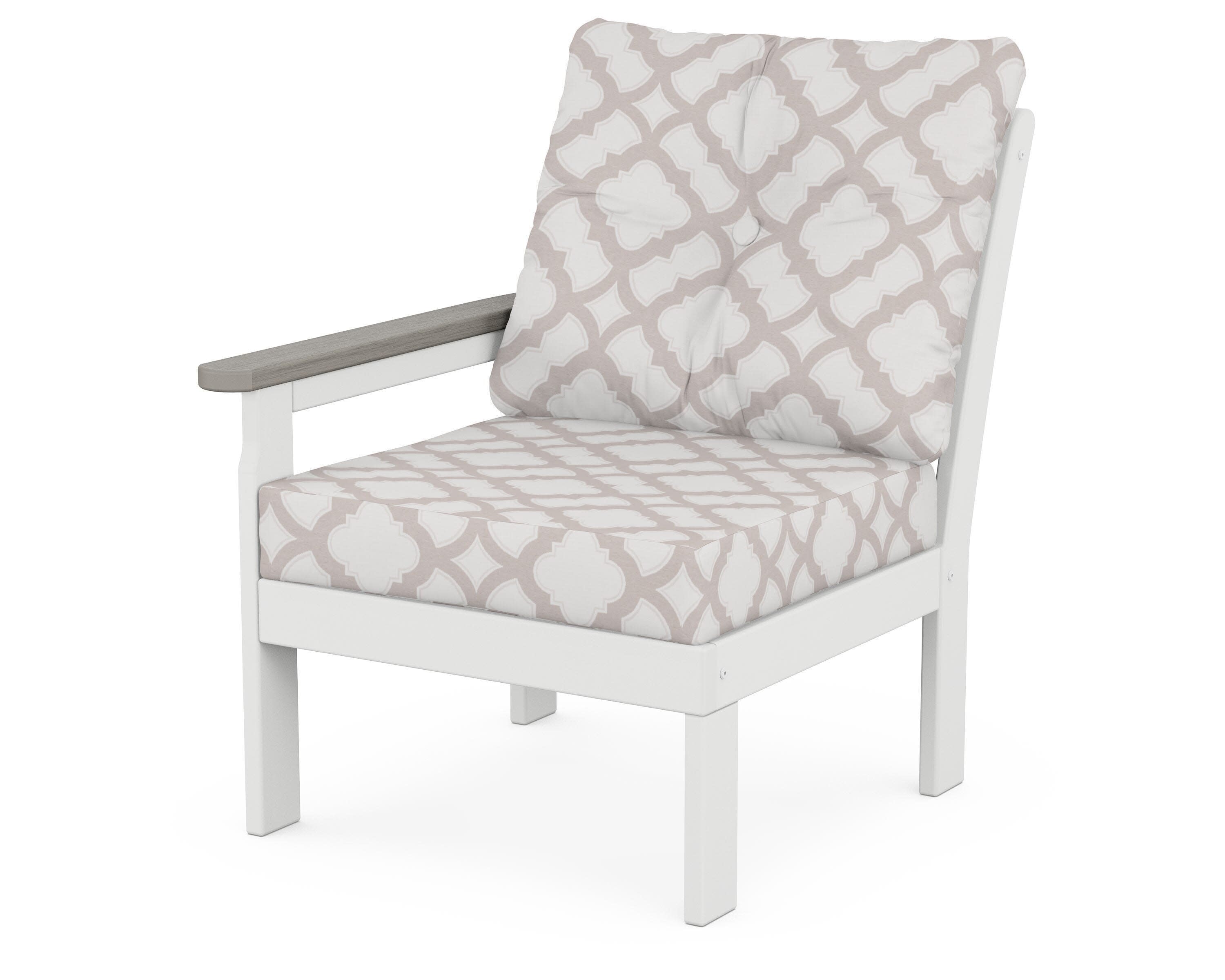 Vineyard Modular Left Arm Chair in White / Driftwood / Trellis Dune Burlap