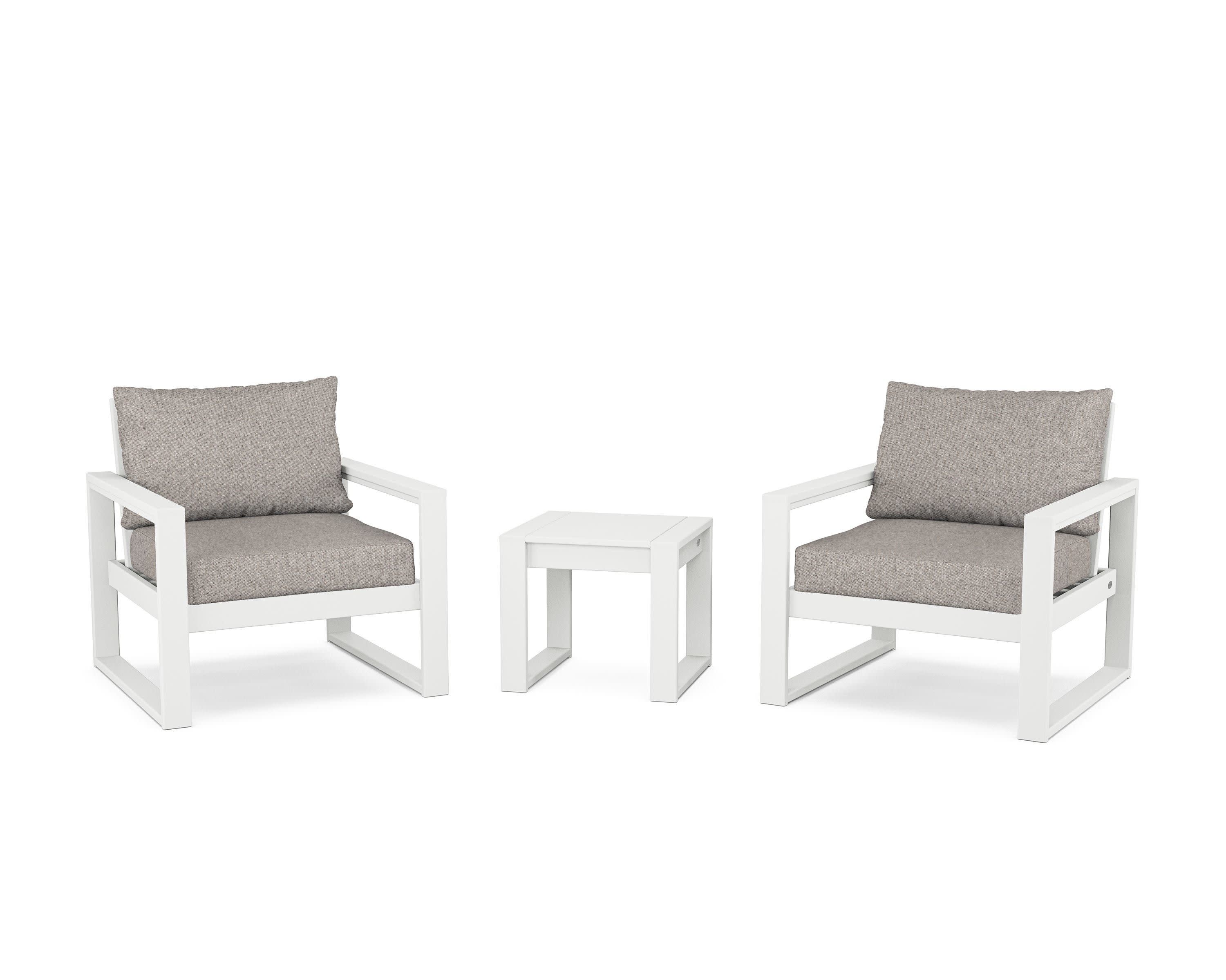 EDGE Sectional 3-Piece Deep Seating Set in White / Weathered Tweed