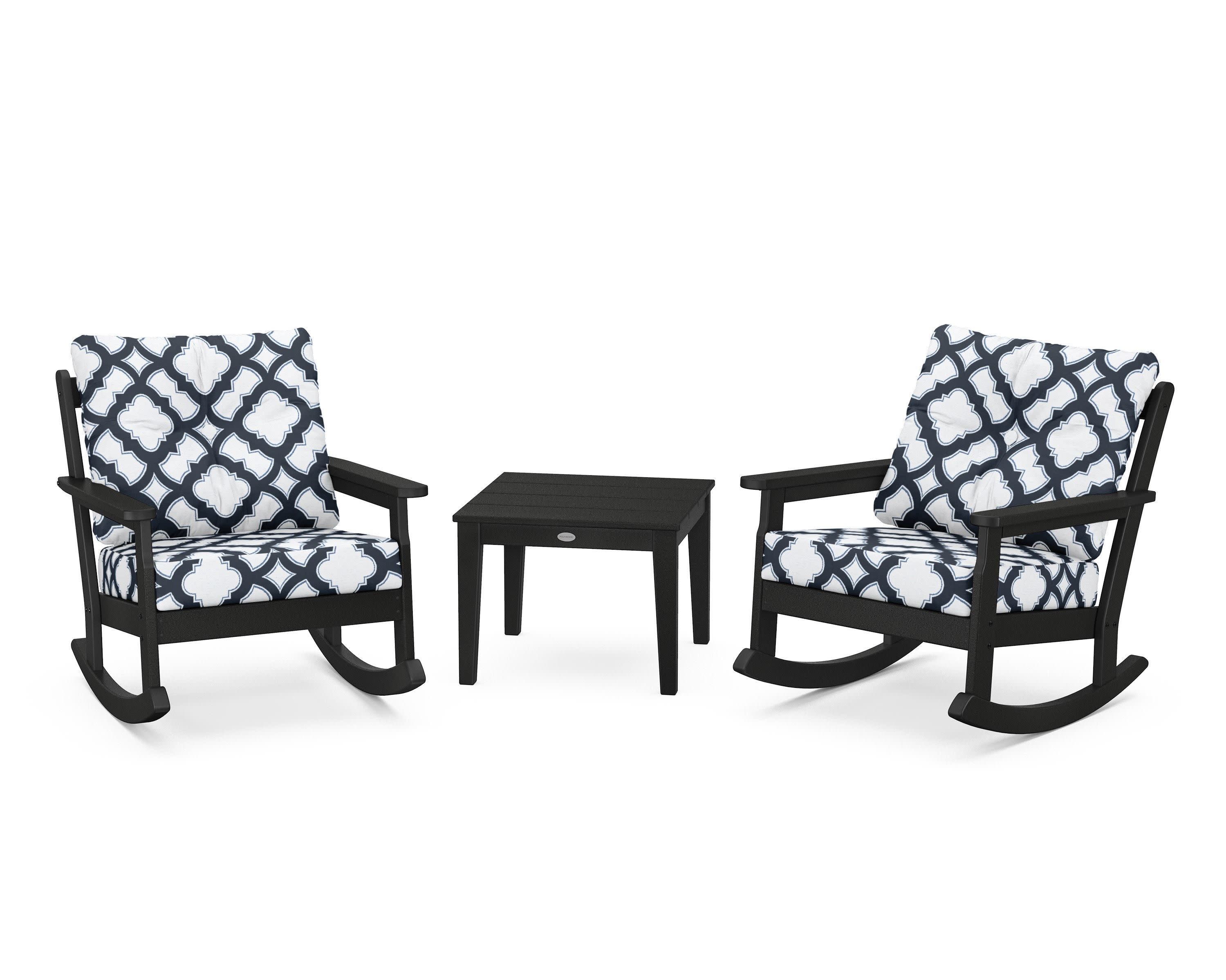Vineyard 3-Piece Deep Seating Rocker Set in Black / Trellis Marine Indigo