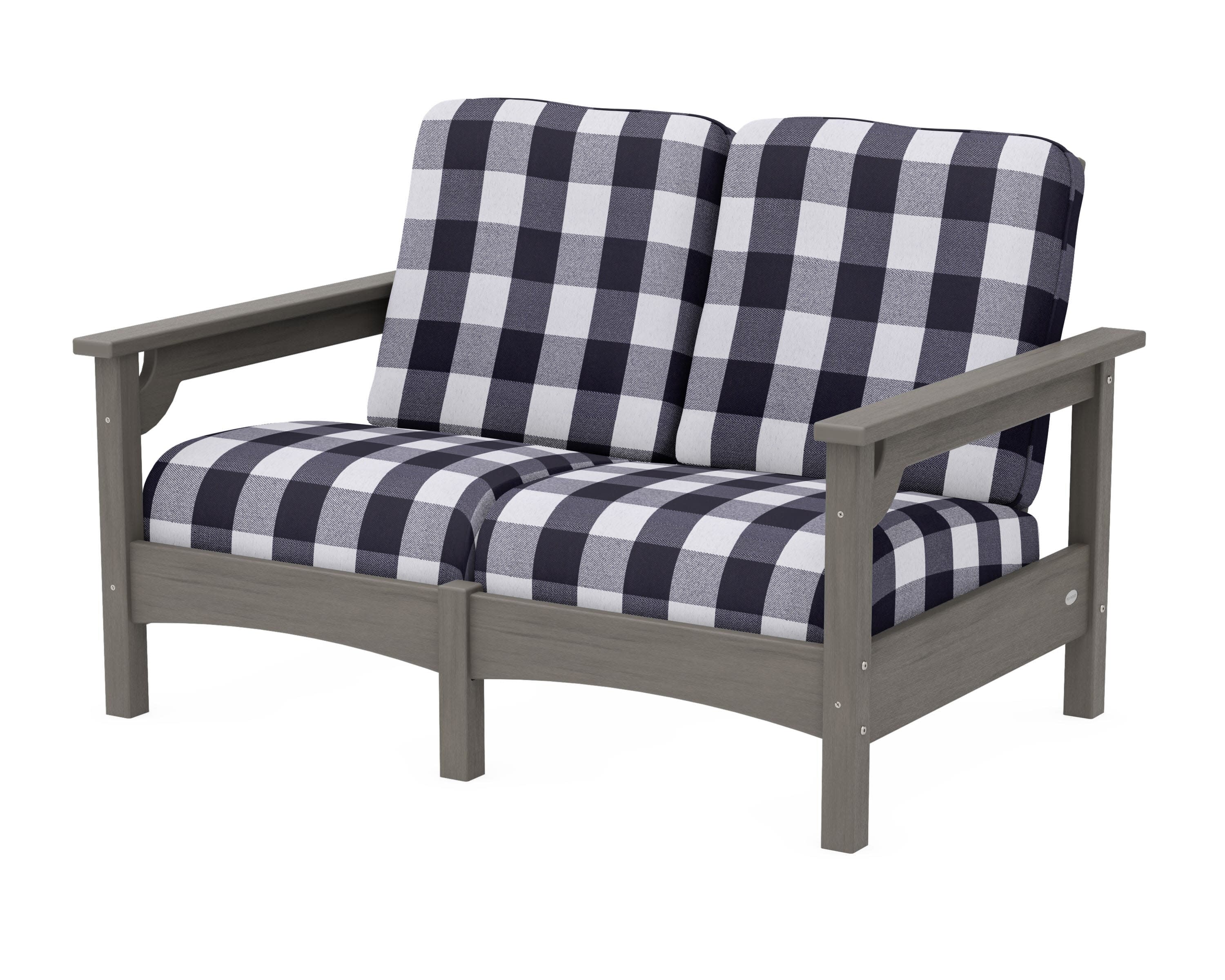 Club Loveseat in Driftwood / Buffalo Plaid Navy