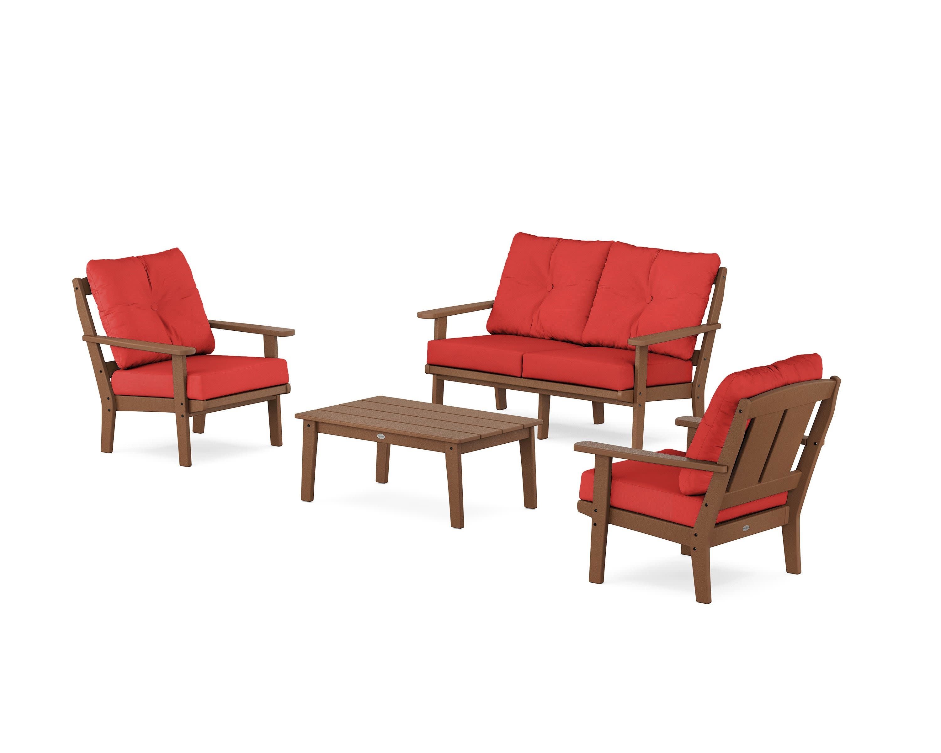 Mission 4-Piece Deep Seating Set with Loveseat in Teak / Crimson Linen