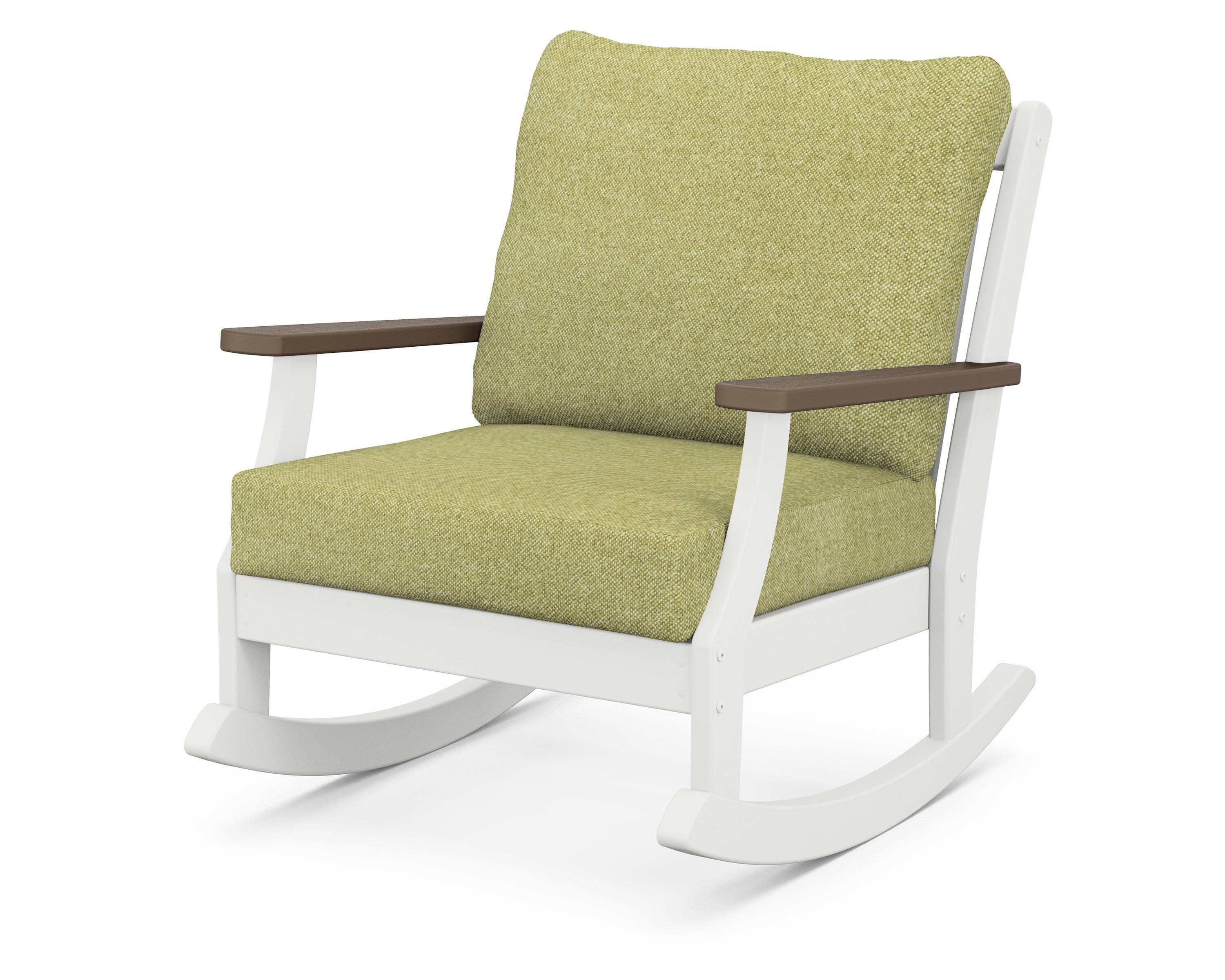 Braxton Deep Seating Rocking Chair in White / Kona / Chartreuse Boucle