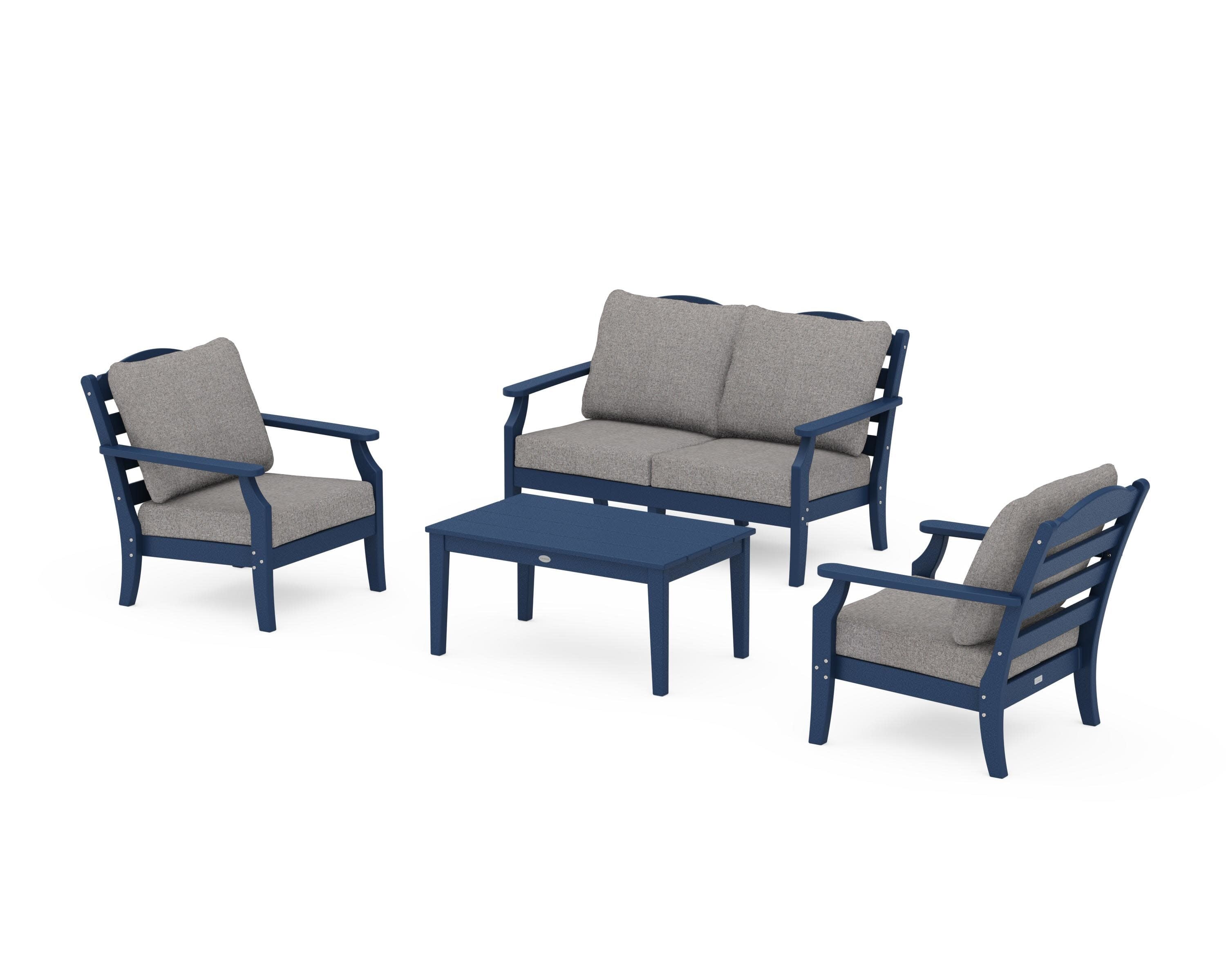 Savannah 4-Piece Deep Seating Set with Loveseat in Navy / Grey Mist