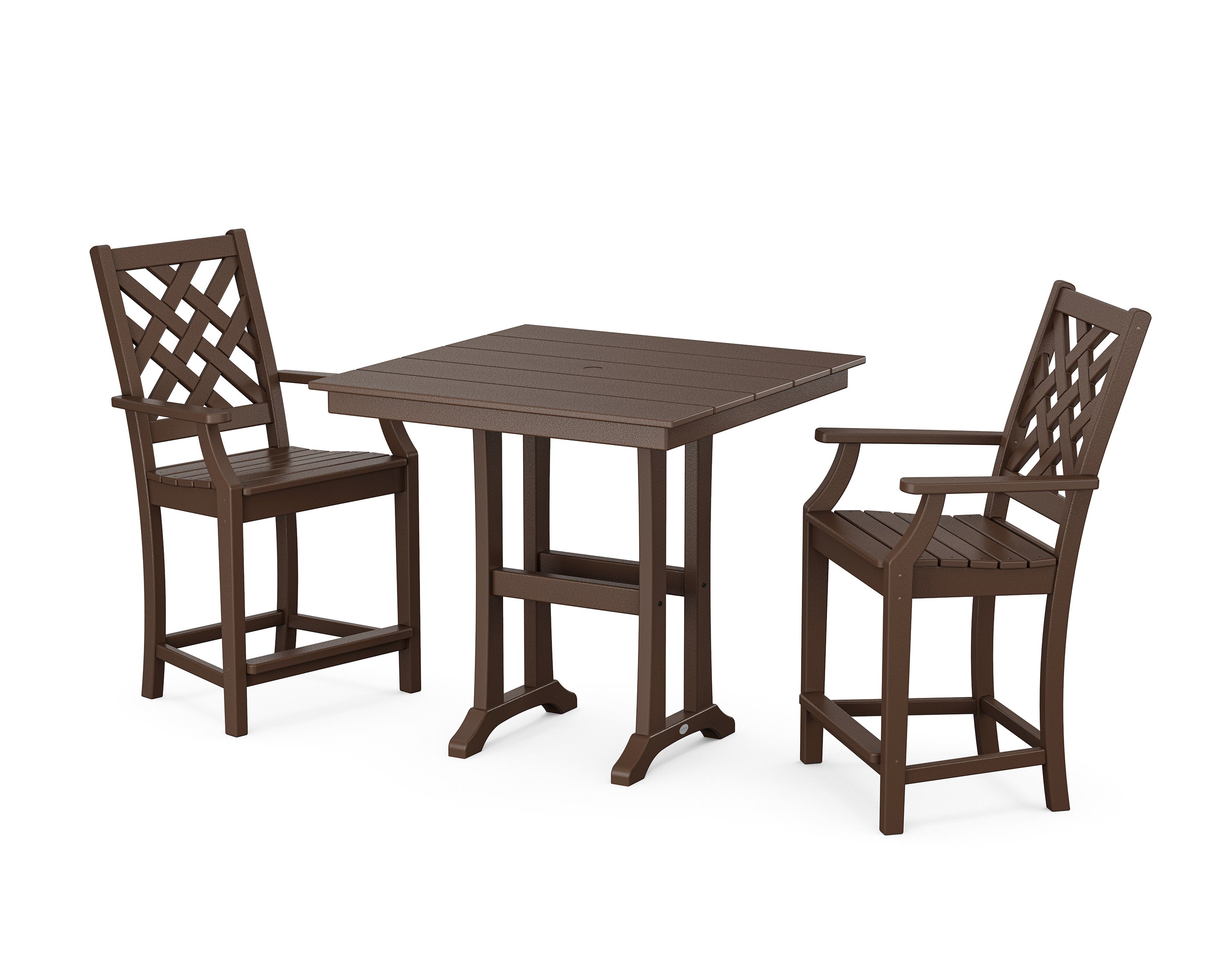 Wovendale 3-Piece Farmhouse Counter Set with Trestle Legs in Mahogany