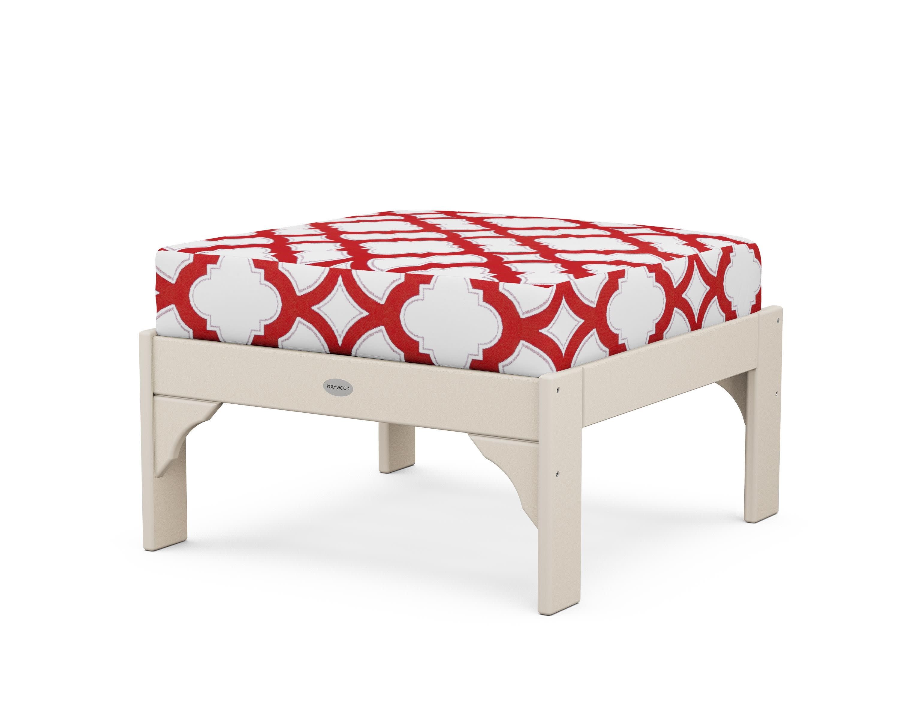 Vineyard Deep Seating Ottoman in Sand / Trellis Crimson