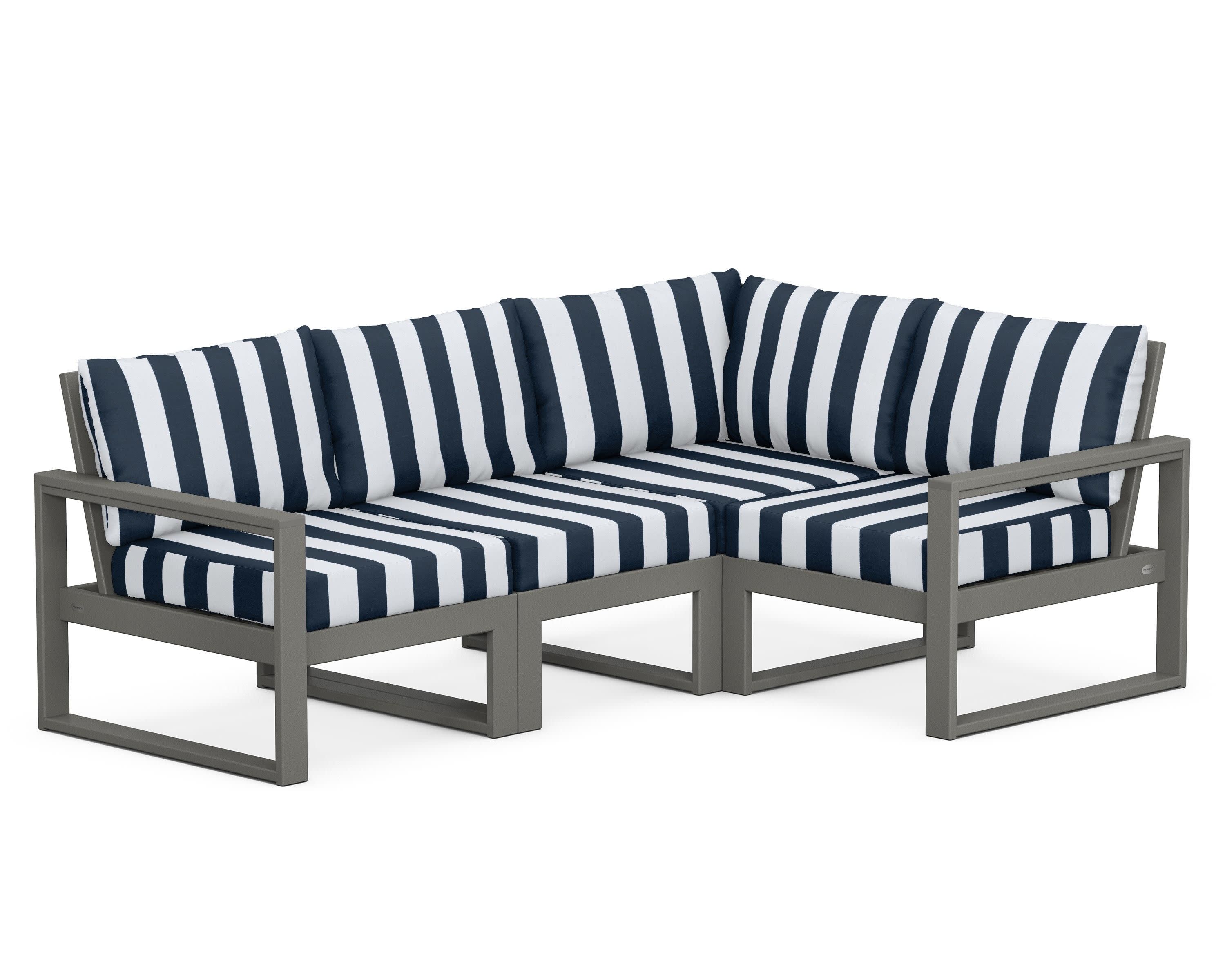 EDGE 4-Piece Modular Deep Seating Set in Slate Grey / Cabana Stripe Marine Indigo