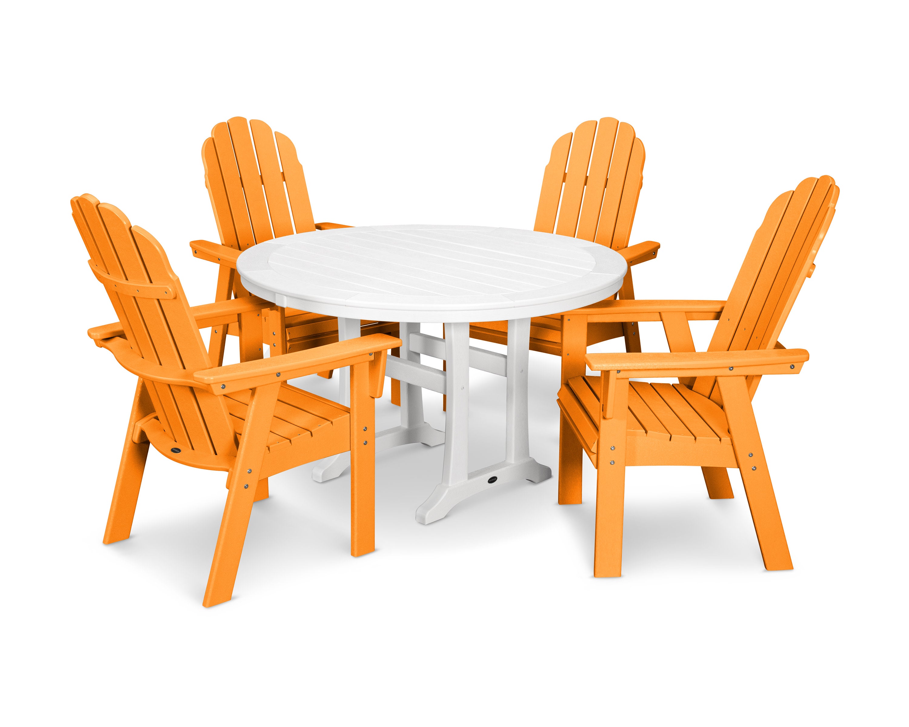 Vineyard Curveback Adirondack 5-Piece Nautical Trestle Dining Set in Tangerine / White