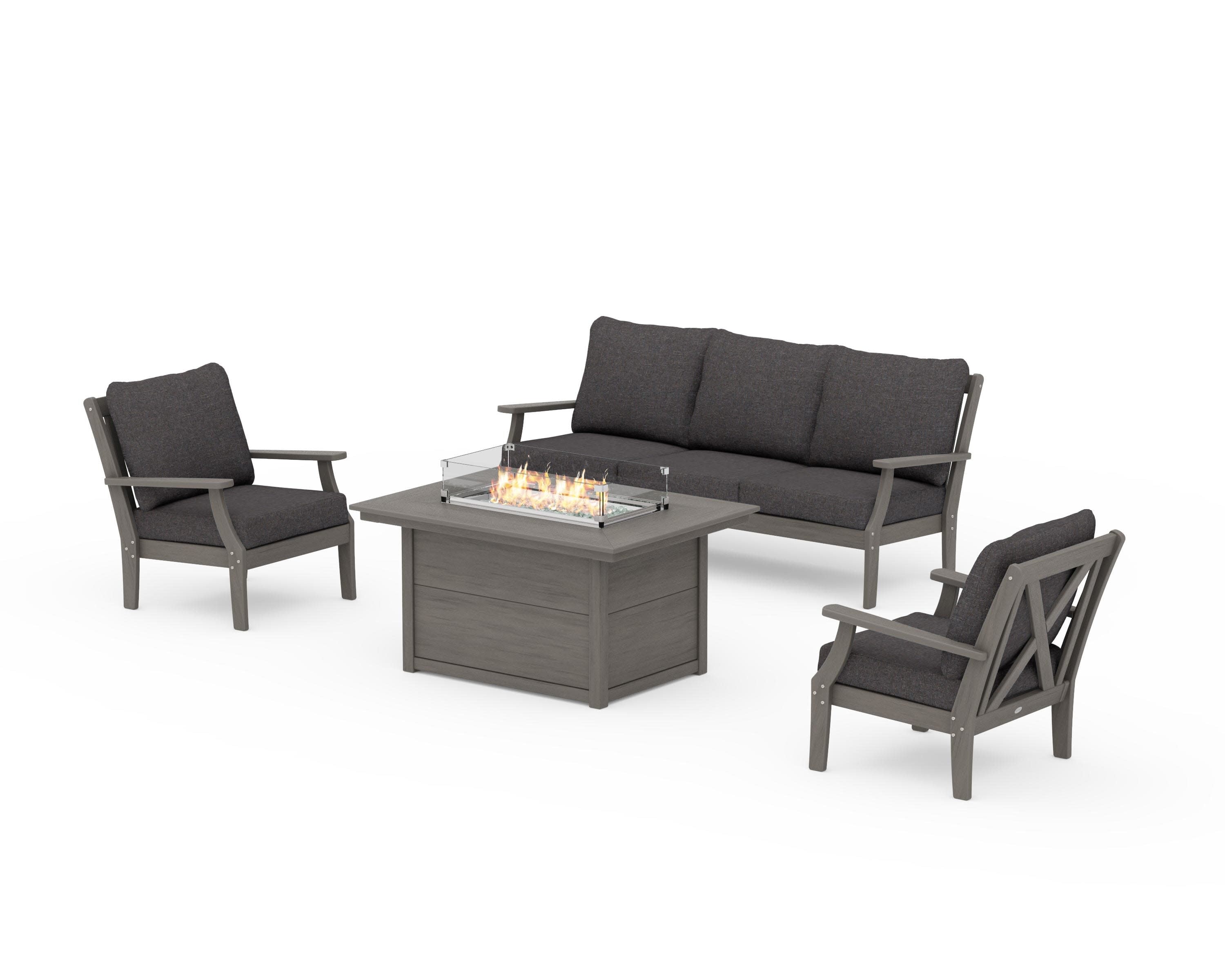 Braxton Deep Seating Fire Pit Table Set in Driftwood / Ash Charcoal