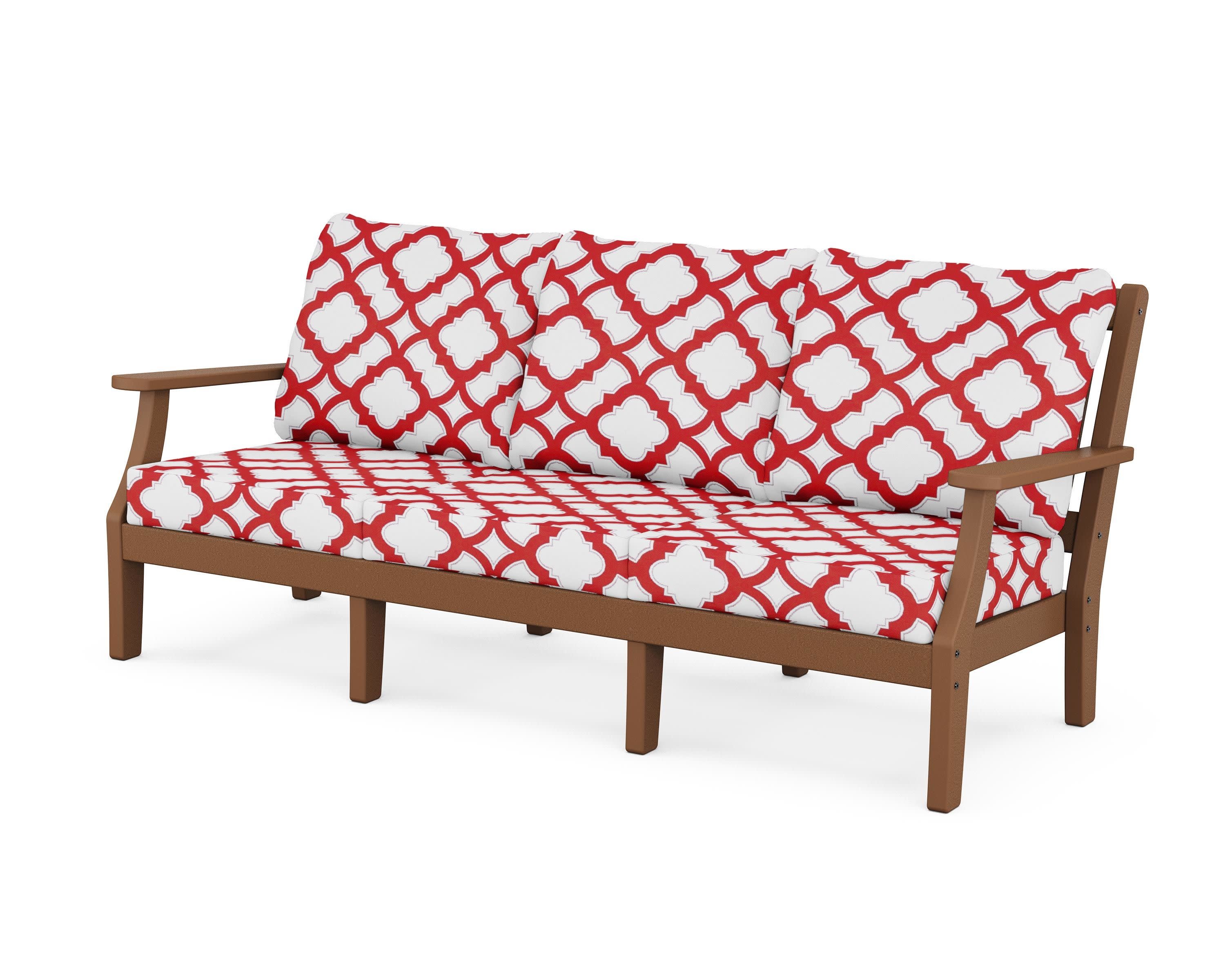 Chinoiserie Deep Seating Sofa in Teak / Trellis Crimson