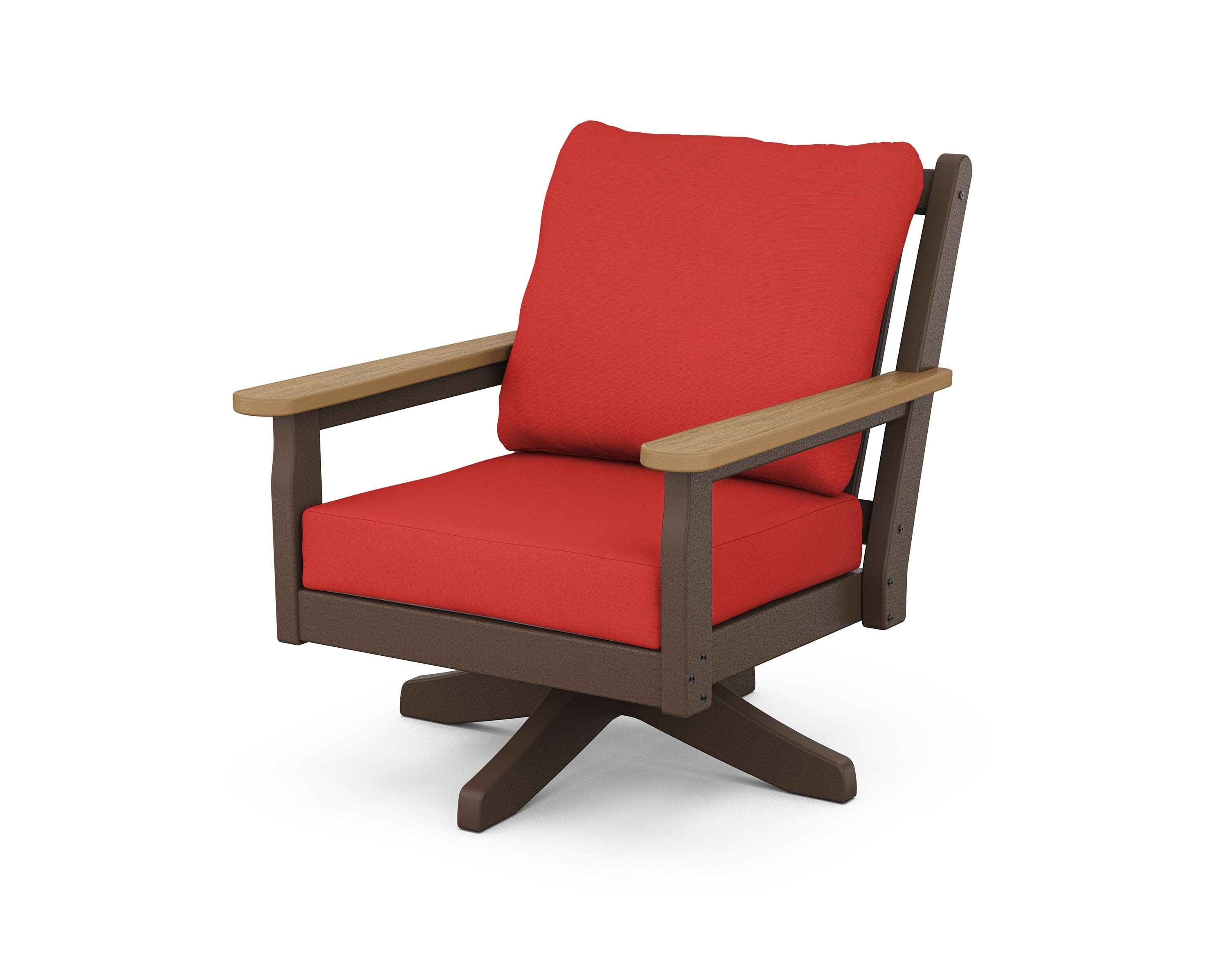 Chippendale Deep Seating Swivel Chair in Mahogany / Natural / Crimson Linen