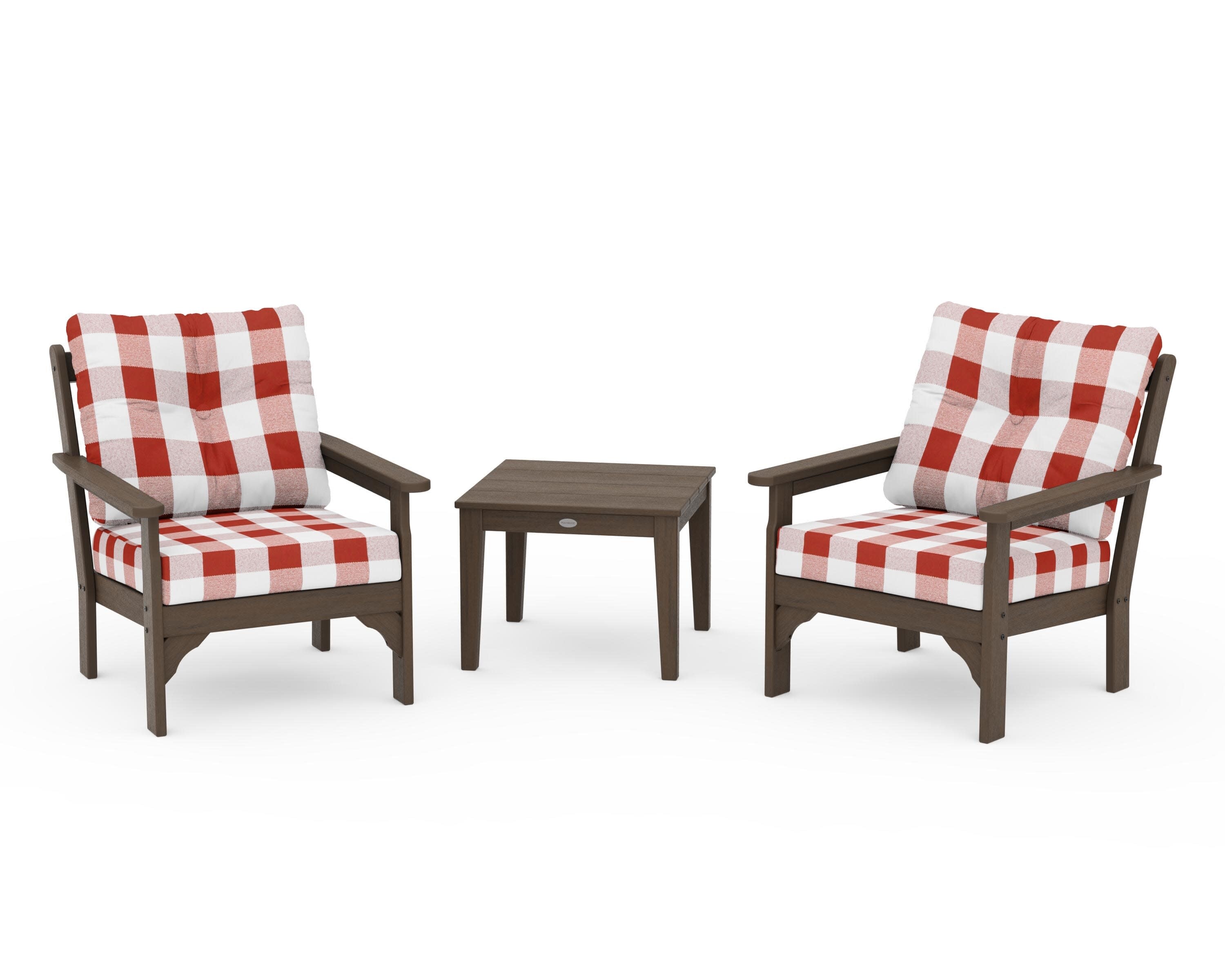 Vineyard 3-Piece Deep Seating Set in Kona / Buffalo Plaid Crimson