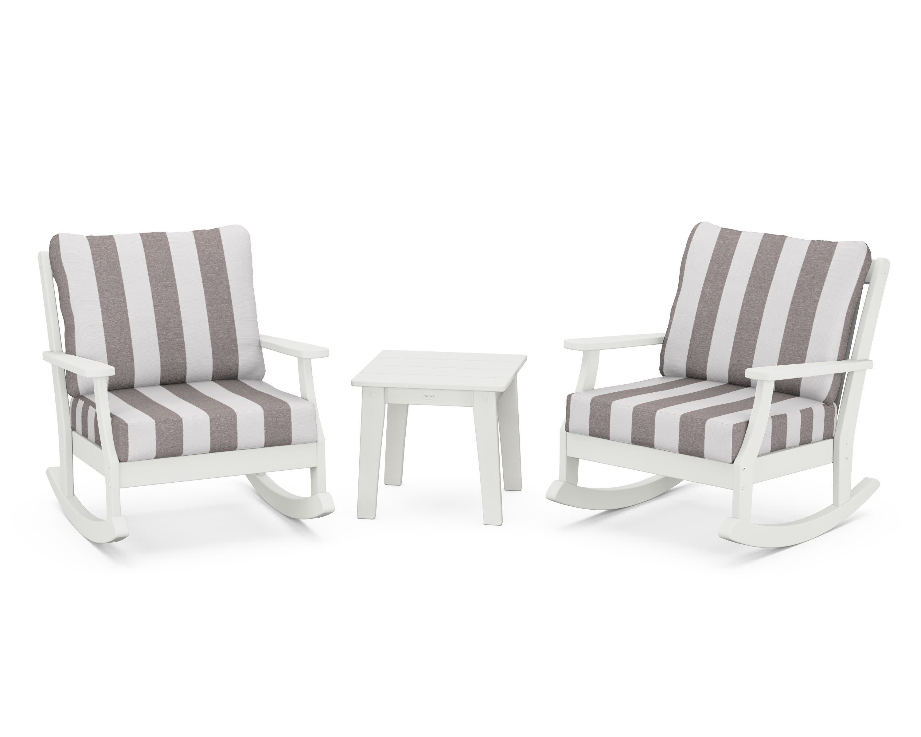 Braxton 3-Piece Deep Seating Rocker Set in Vintage White / Cabana Stripe Grey Mist