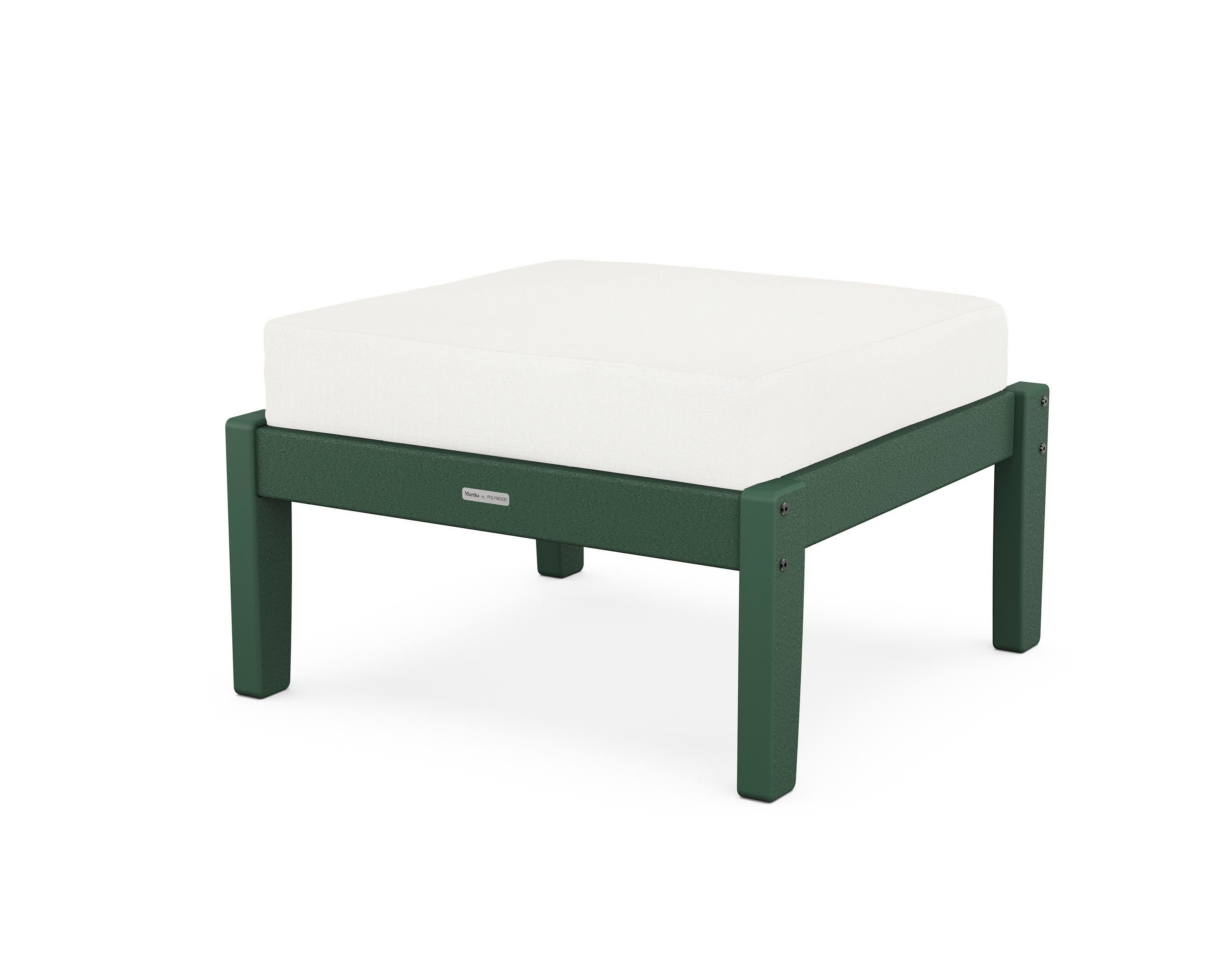Chinoiserie Deep Seating Ottoman in Green / Natural Linen