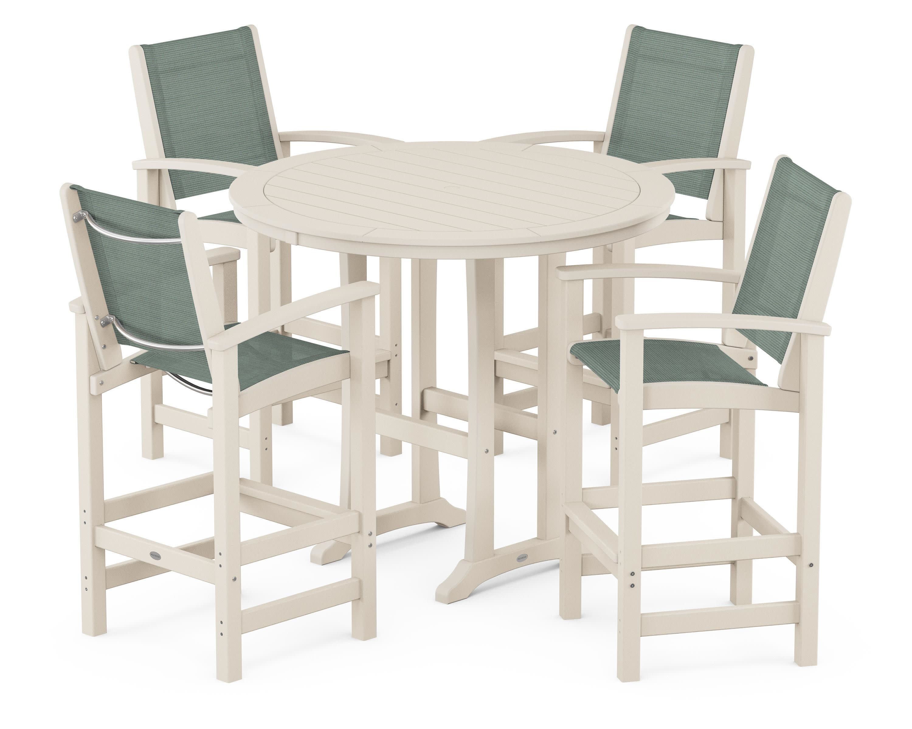 Coastal 5-Piece Nautical Trestle Bar Set in Sand / Dupioni Sea Mist Sling