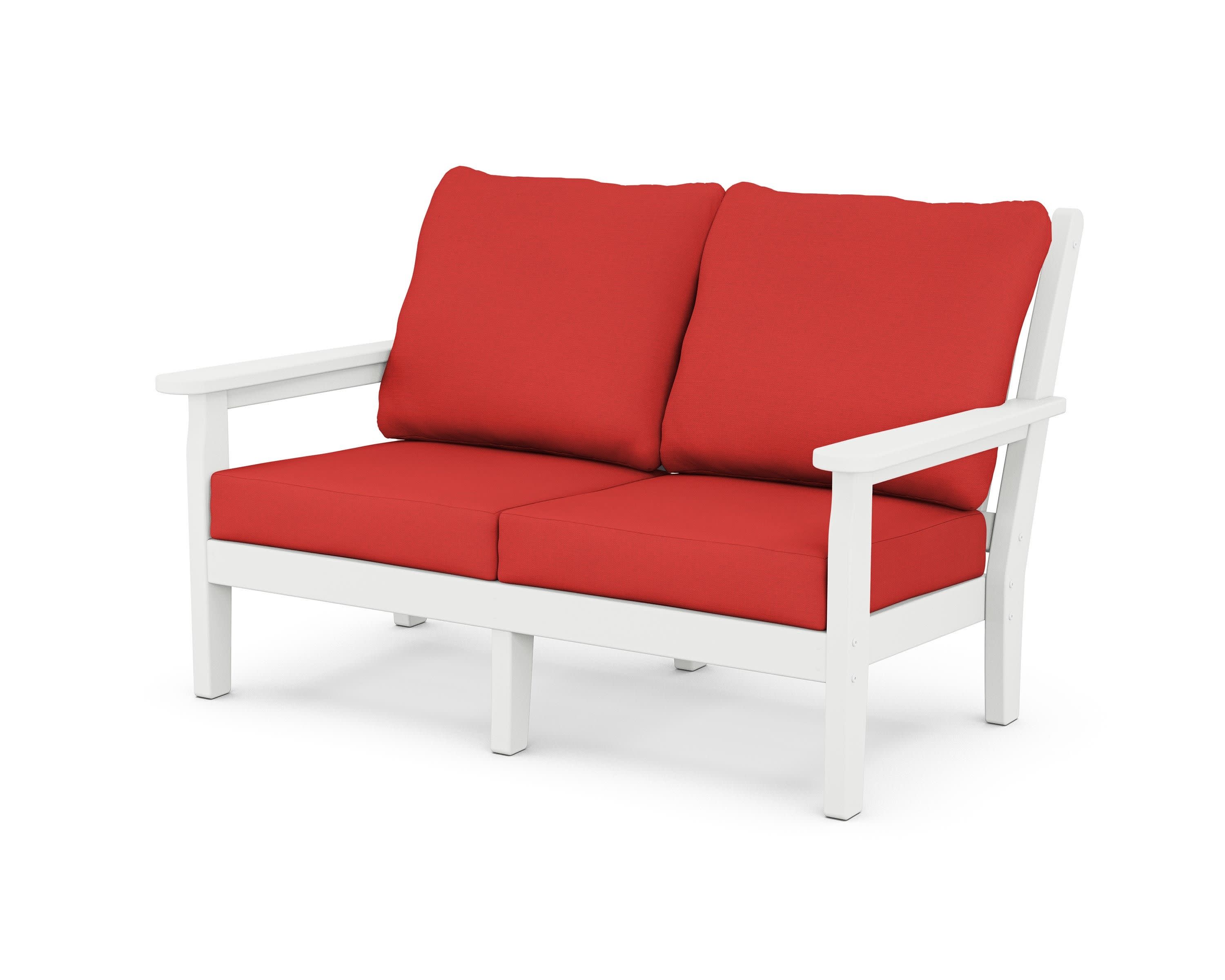 Chippendale Deep Seating Loveseat in White / Crimson Linen