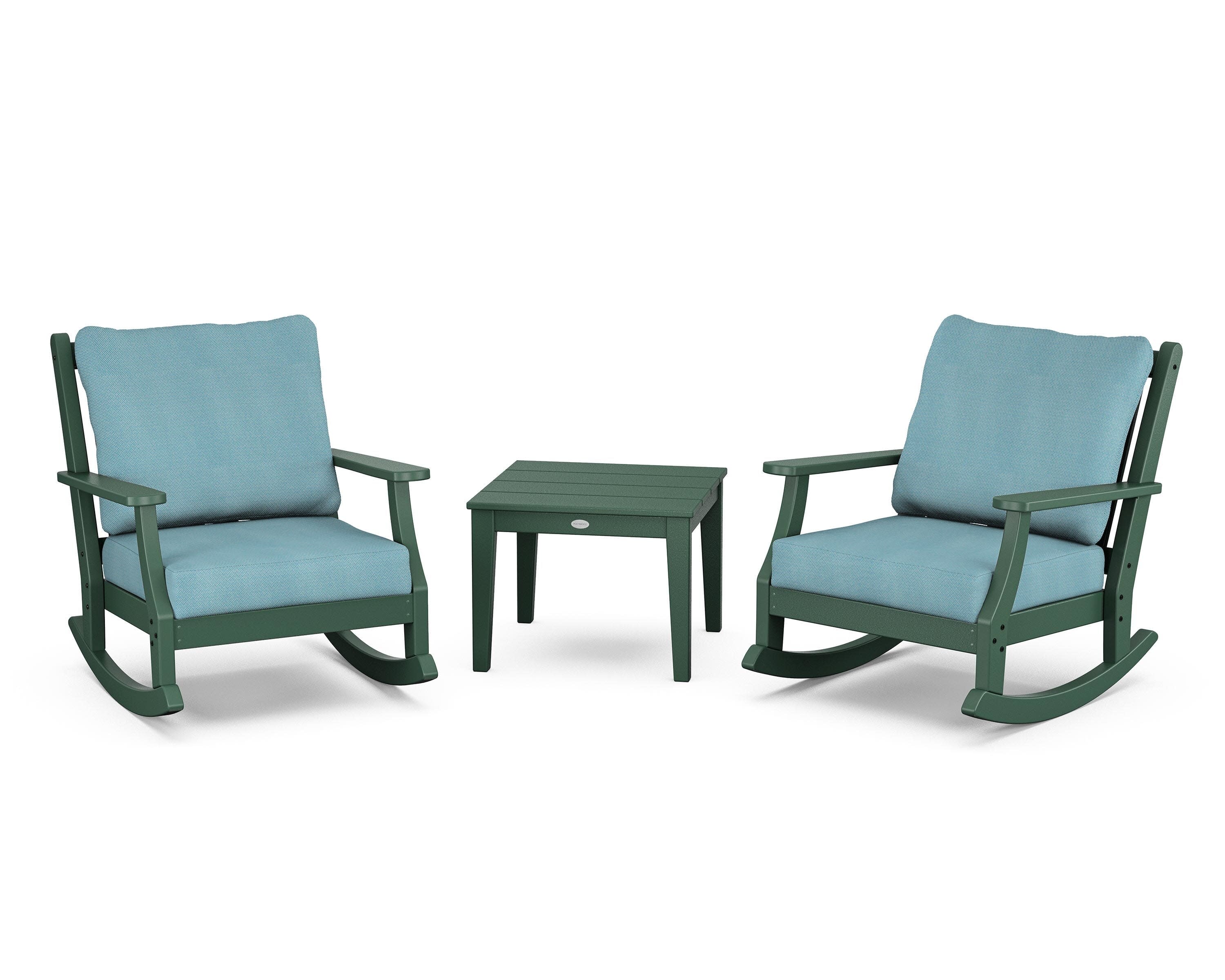 Wovendale 3-Piece Deep Seating Rocker Set in Green / Lattice Sky Blue