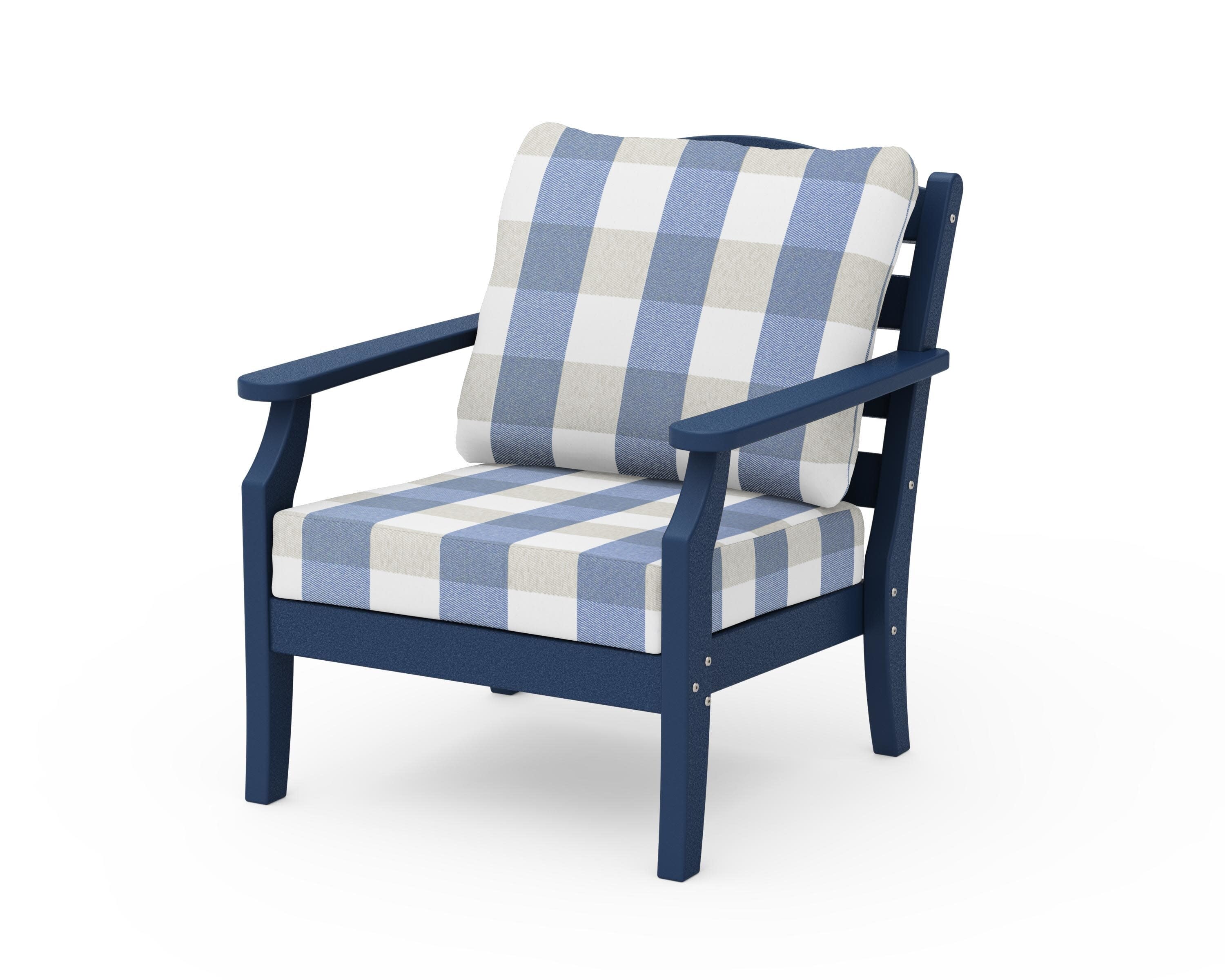 Savannah Deep Seating Chair in Navy / Buffalo Plaid Sky Blue