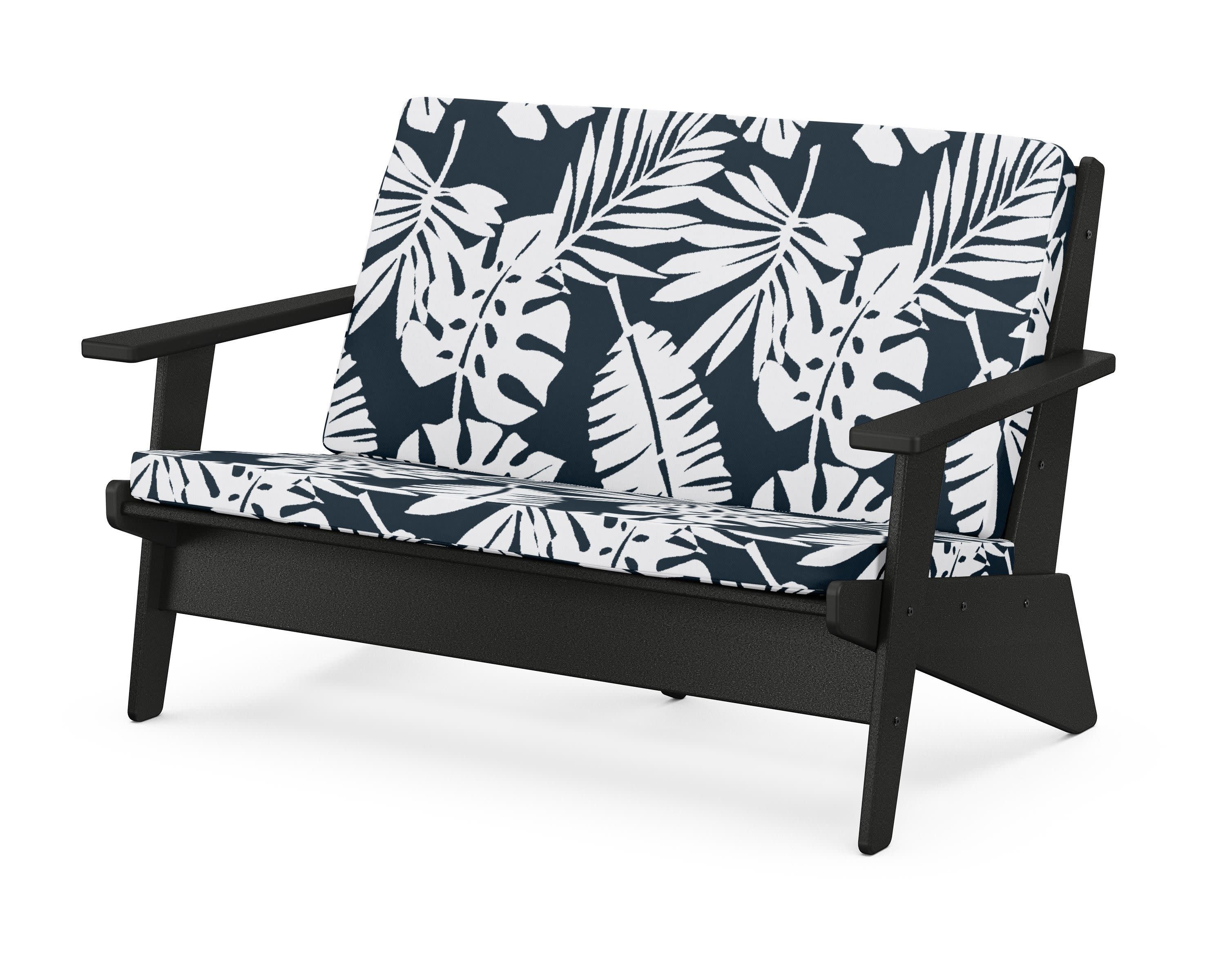 Riviera Modern Lounge Loveseat in Black / Leaf Marine Indigo