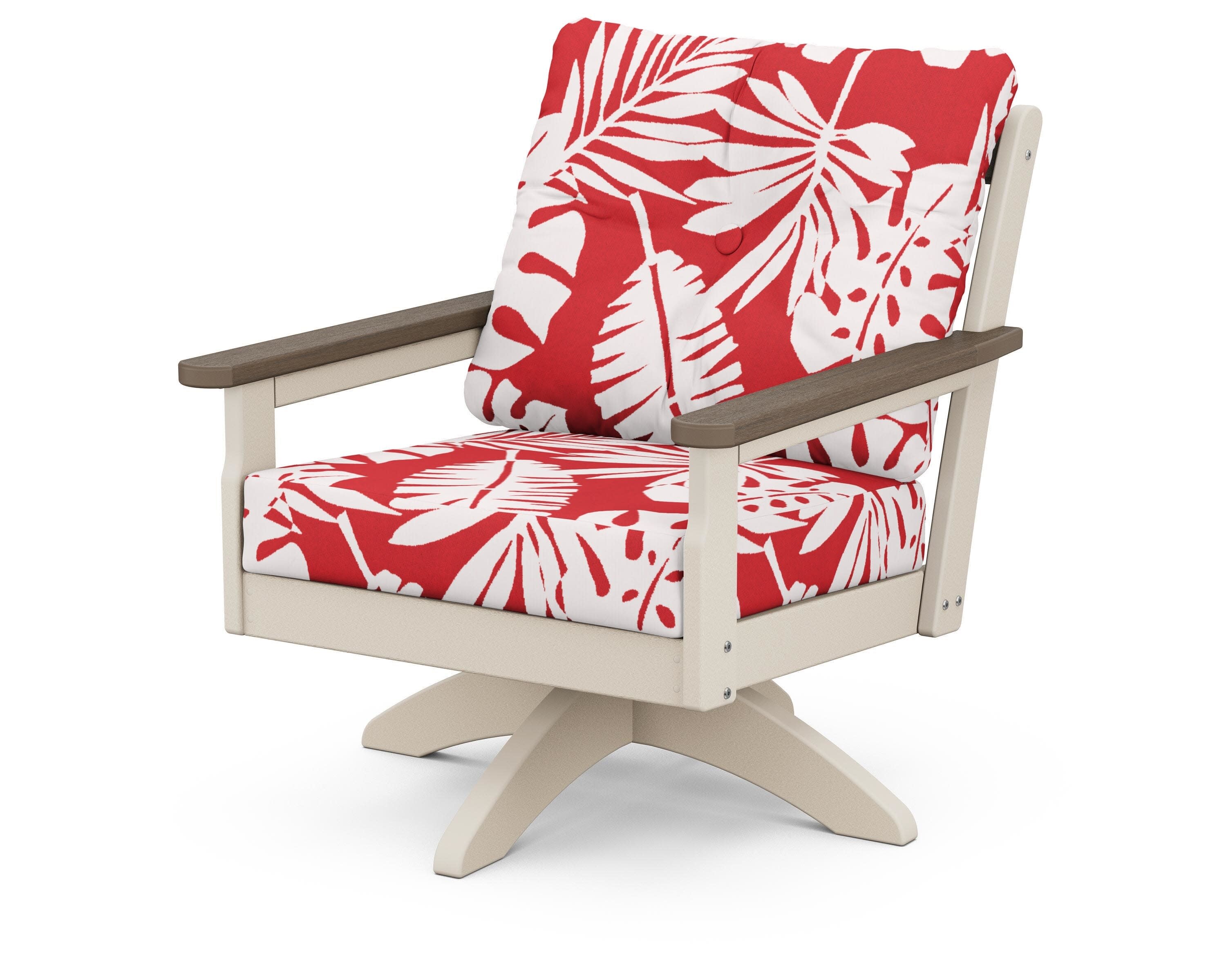 Vineyard Deep Seating Swivel Chair in Sand / Kona / Leaf Crimson