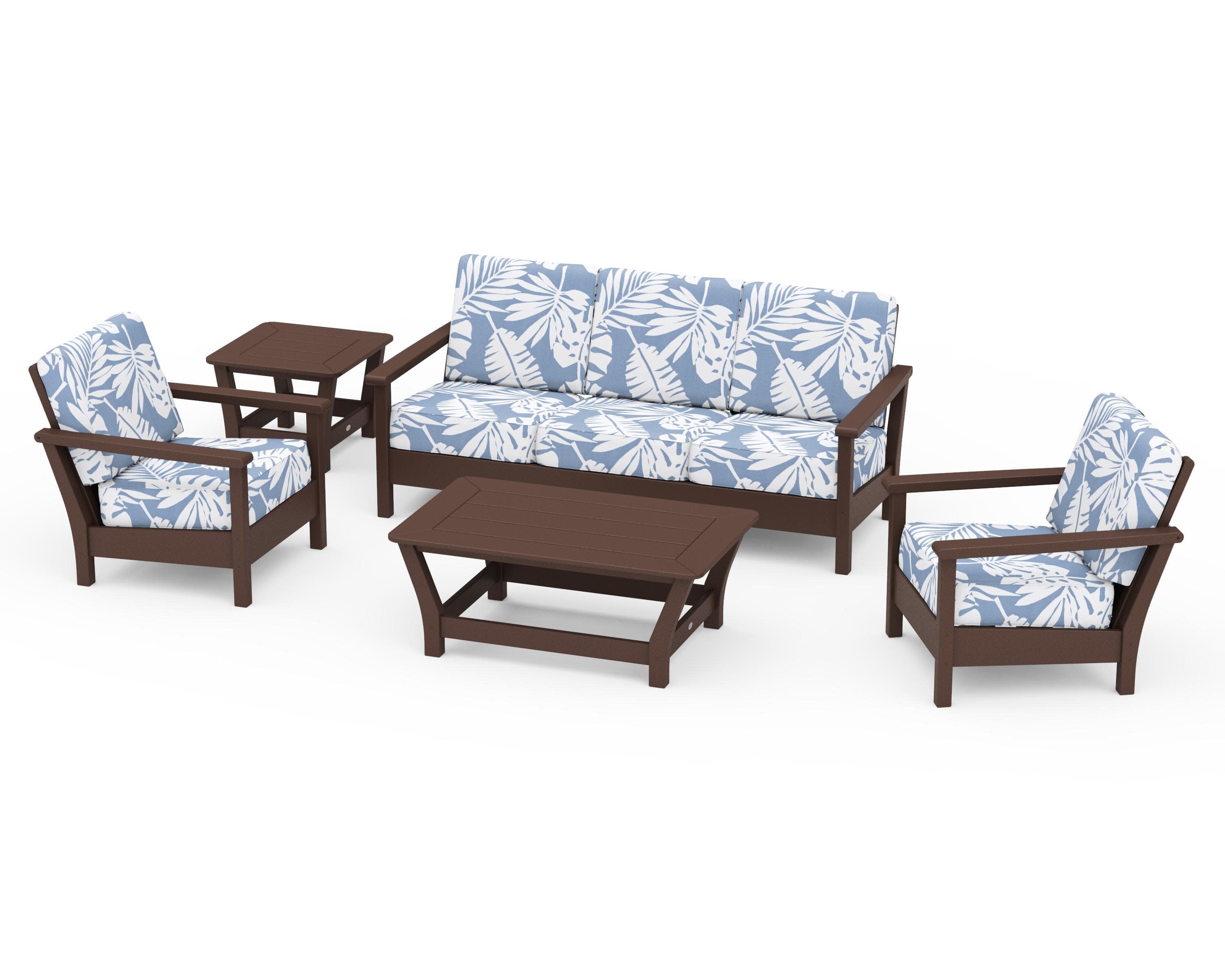 Harbour 5-Piece Deep Seating Set in Mahogany / Leaf Sky Blue