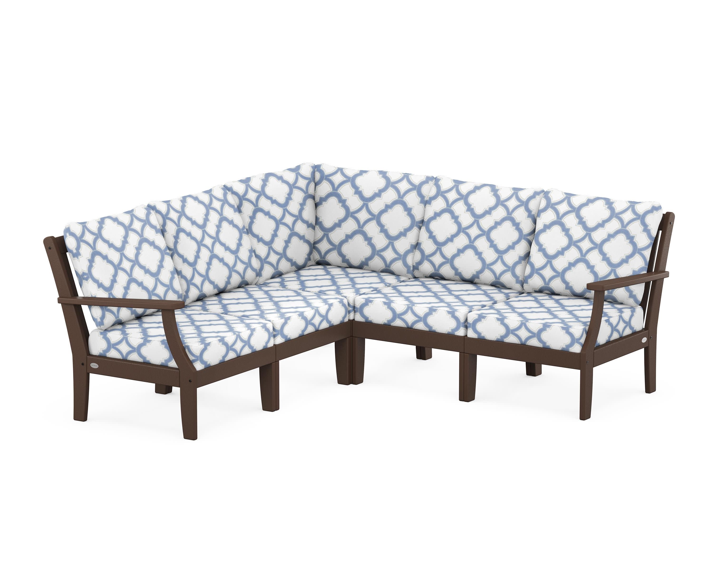 Braxton Modular 5-Piece Deep Seating Set in Mahogany / Trellis Sky Blue