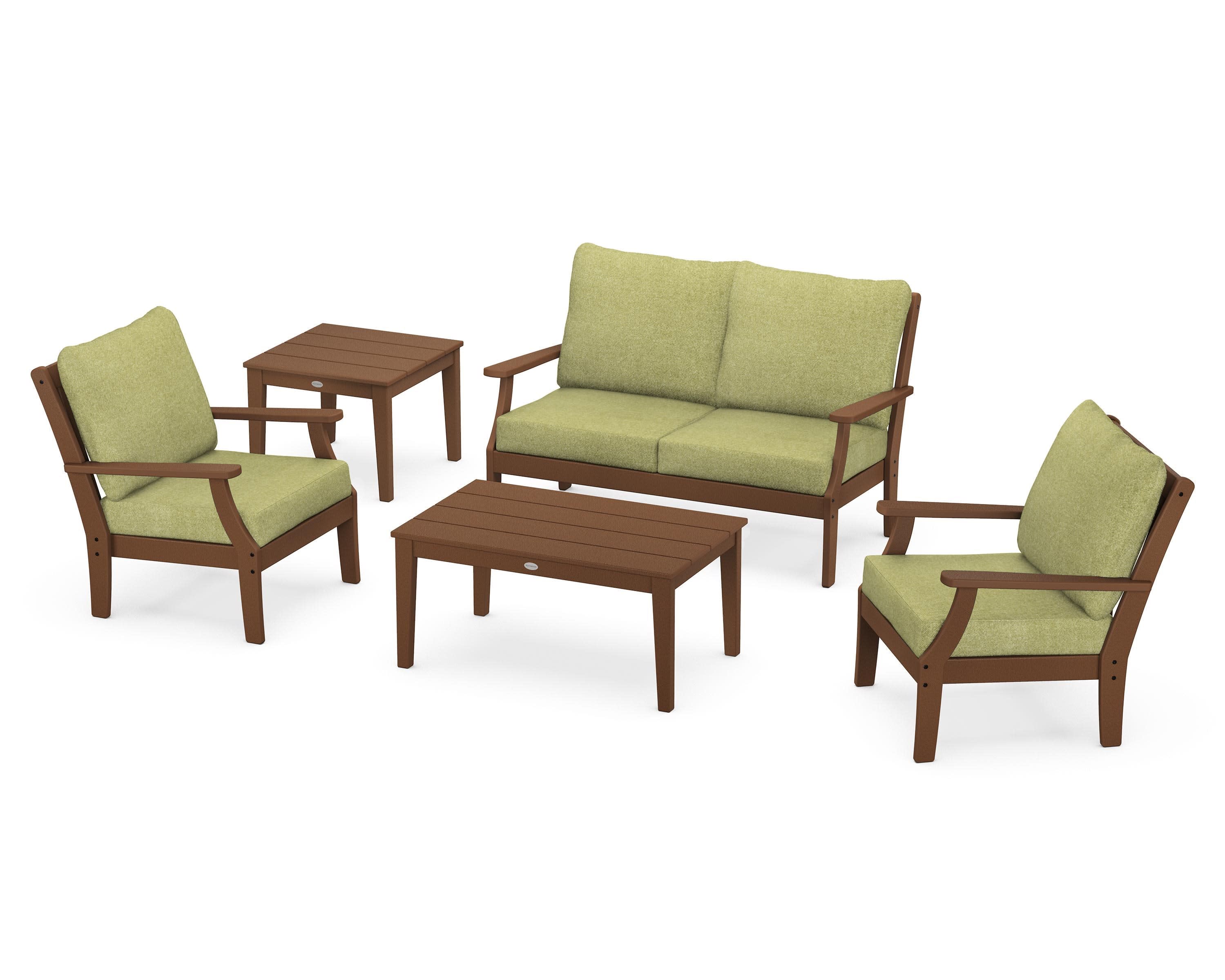Braxton 5-Piece Deep Seating Set in Teak / Chartreuse Boucle