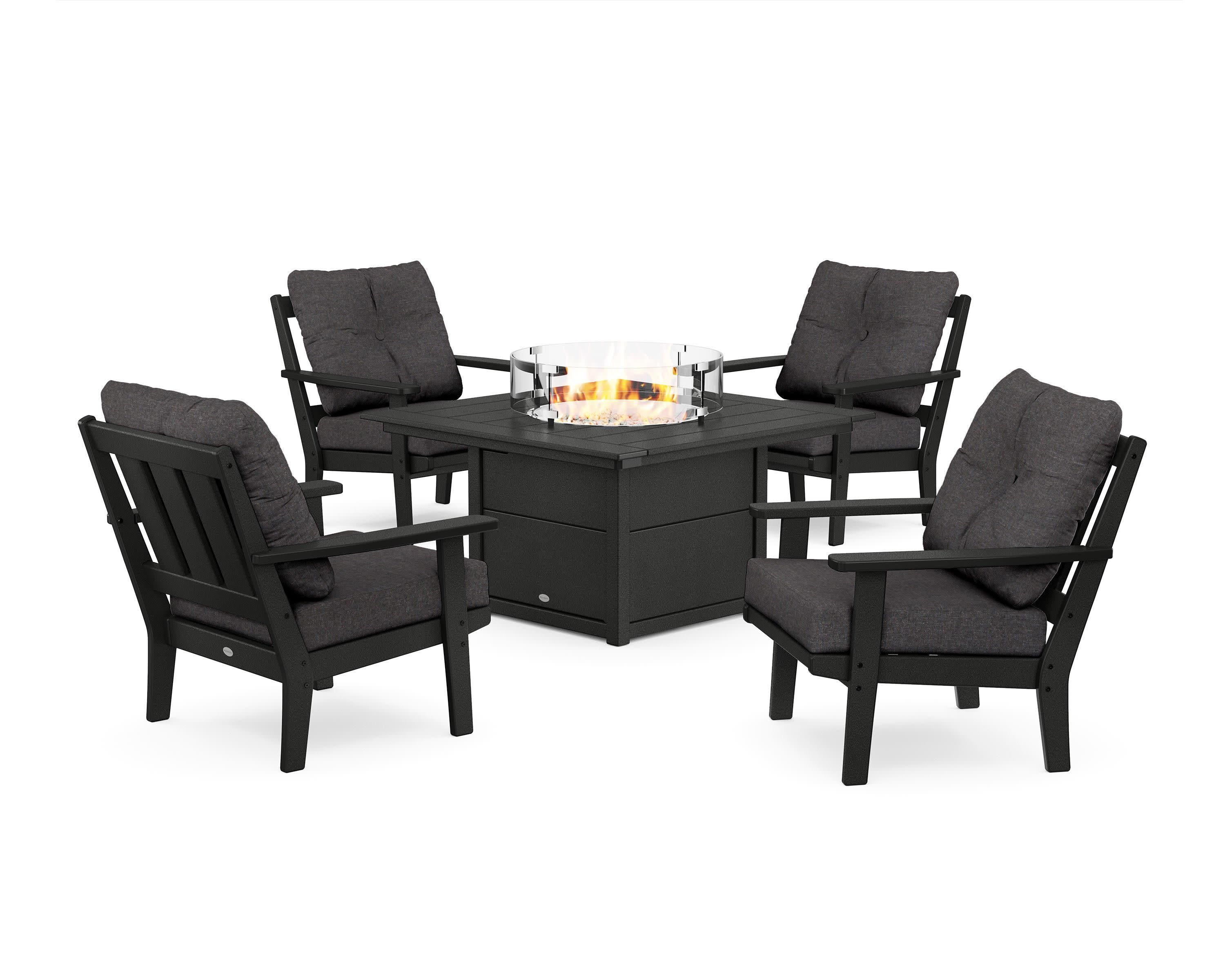 Oxford 5-Piece Deep Seating Set with Fire Pit Table in Black / Ash Charcoal