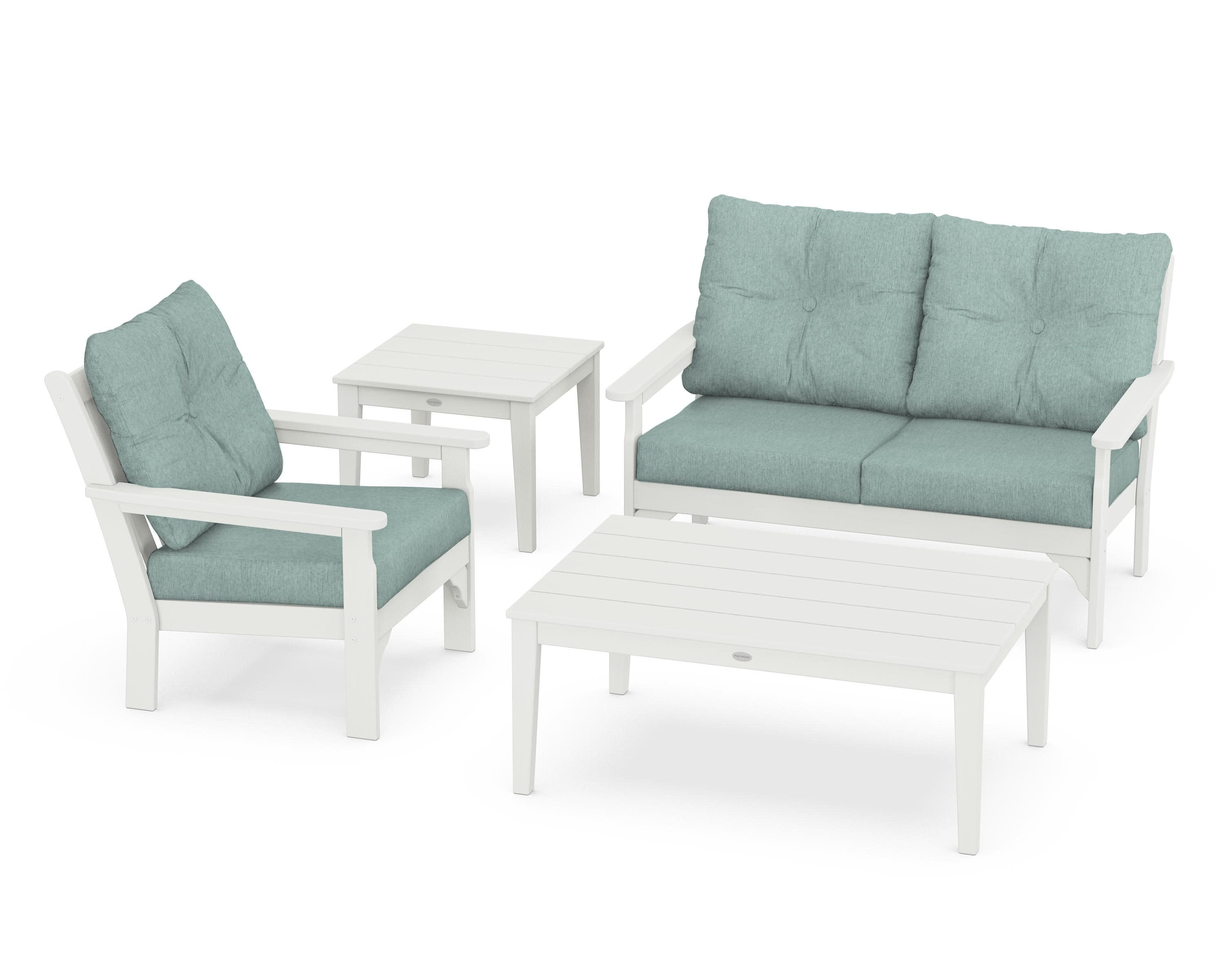 Vineyard 4-Piece Deep Seating Set in Vintage White / Glacier Spa