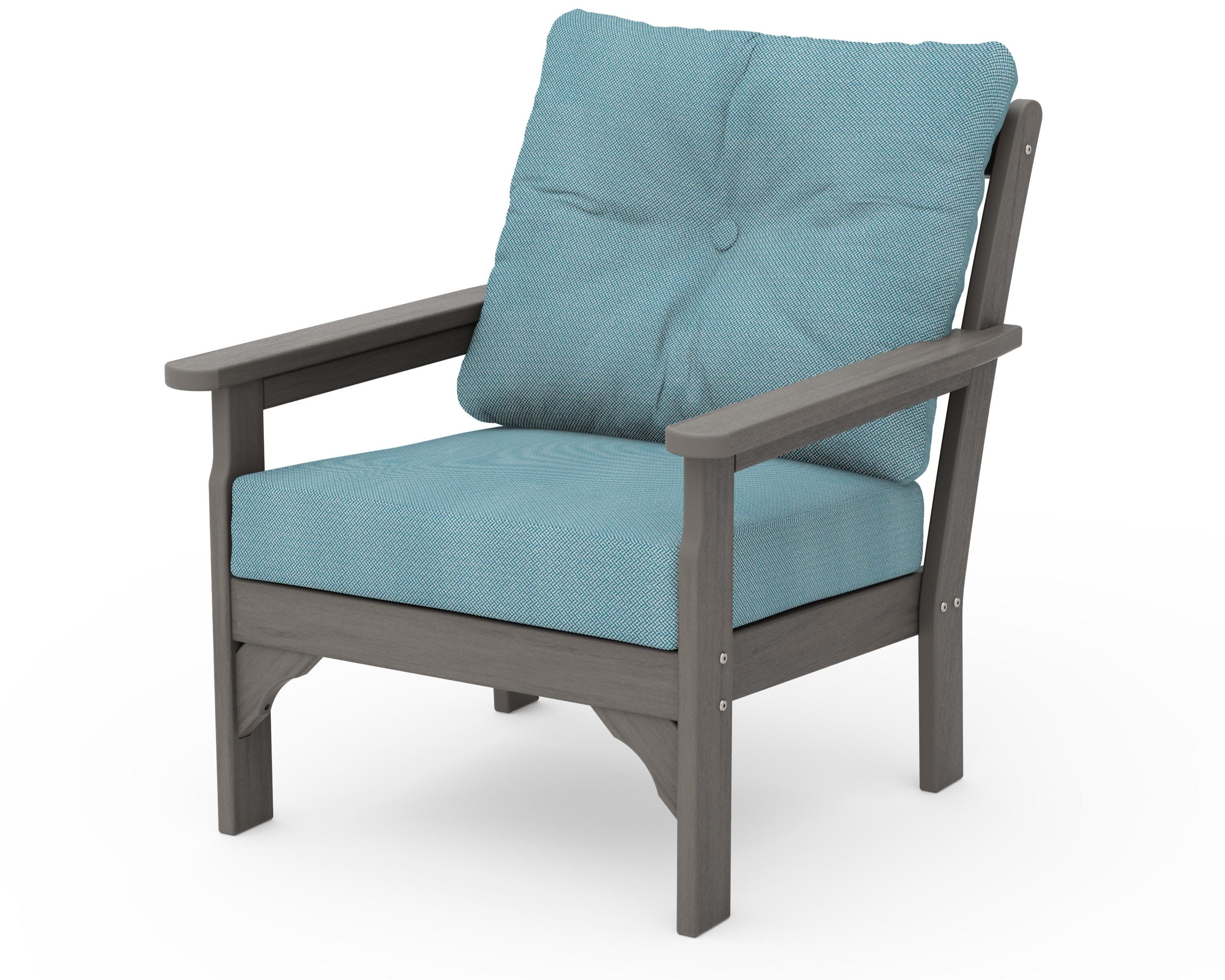 Vineyard Deep Seating Chair in Driftwood / Lattice Sky Blue