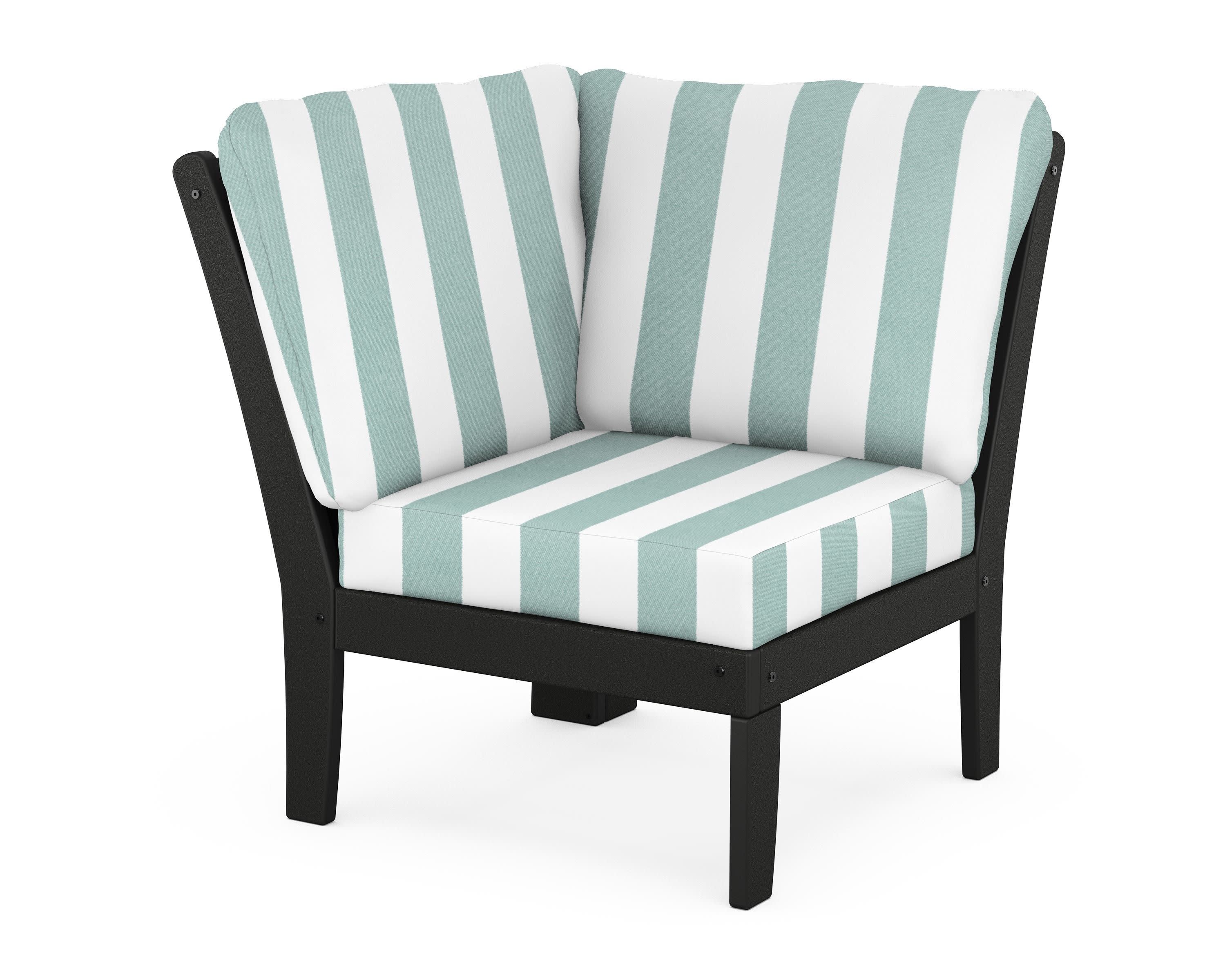 Braxton Modular Corner Chair in Black / Cabana Stripe Glacier Spa