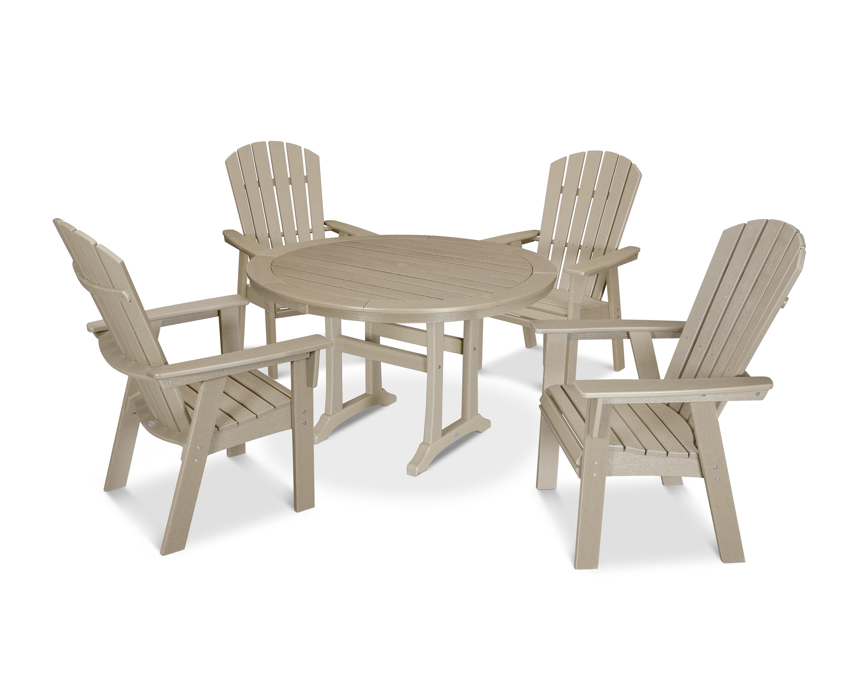 Nautical Curveback Adirondack 5-Piece Round Dining Set with Trestle Legs in Vintage Sahara