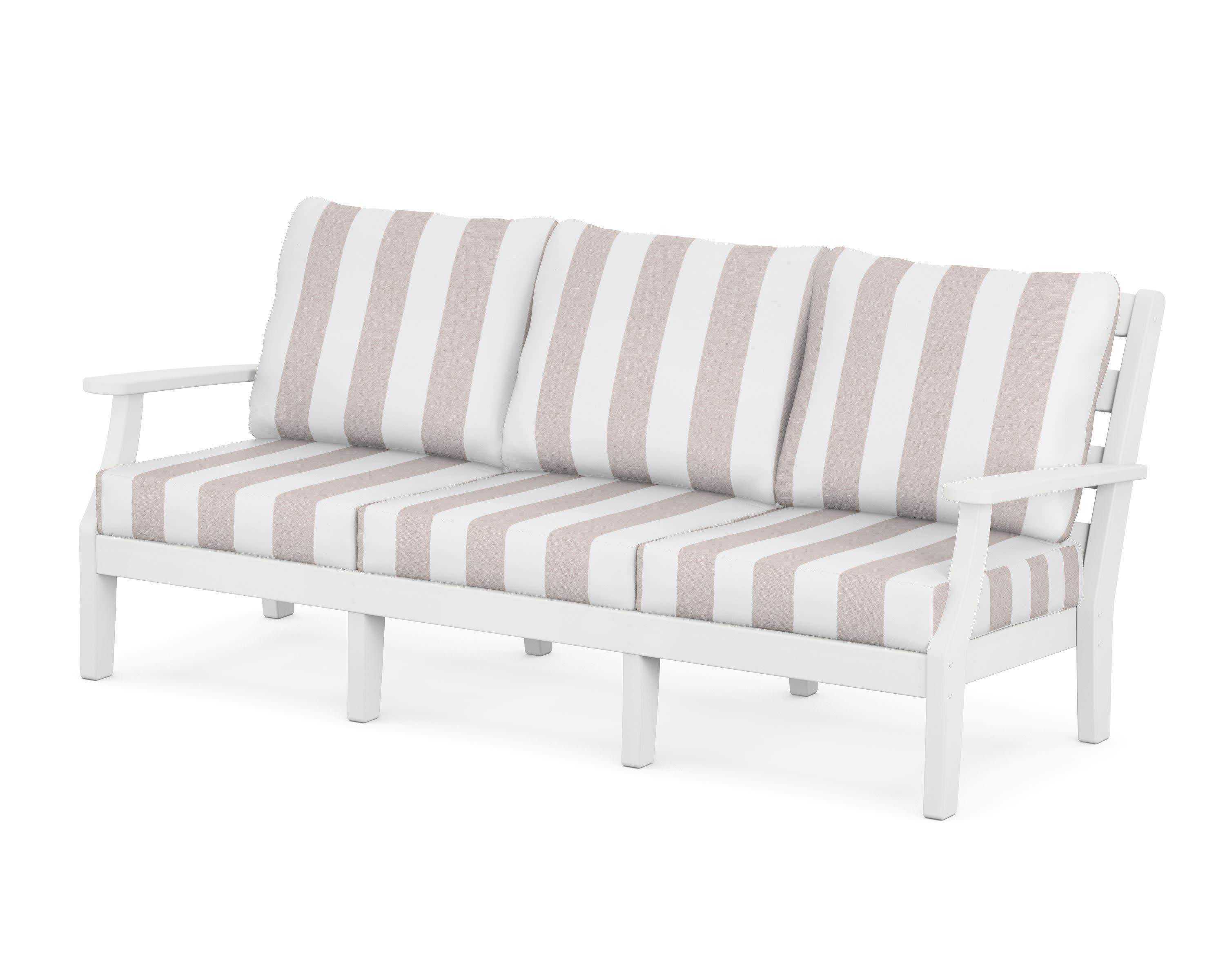 Chesapeake Deep Seating Sofa in White / Cabana Stripe Dune Burlap