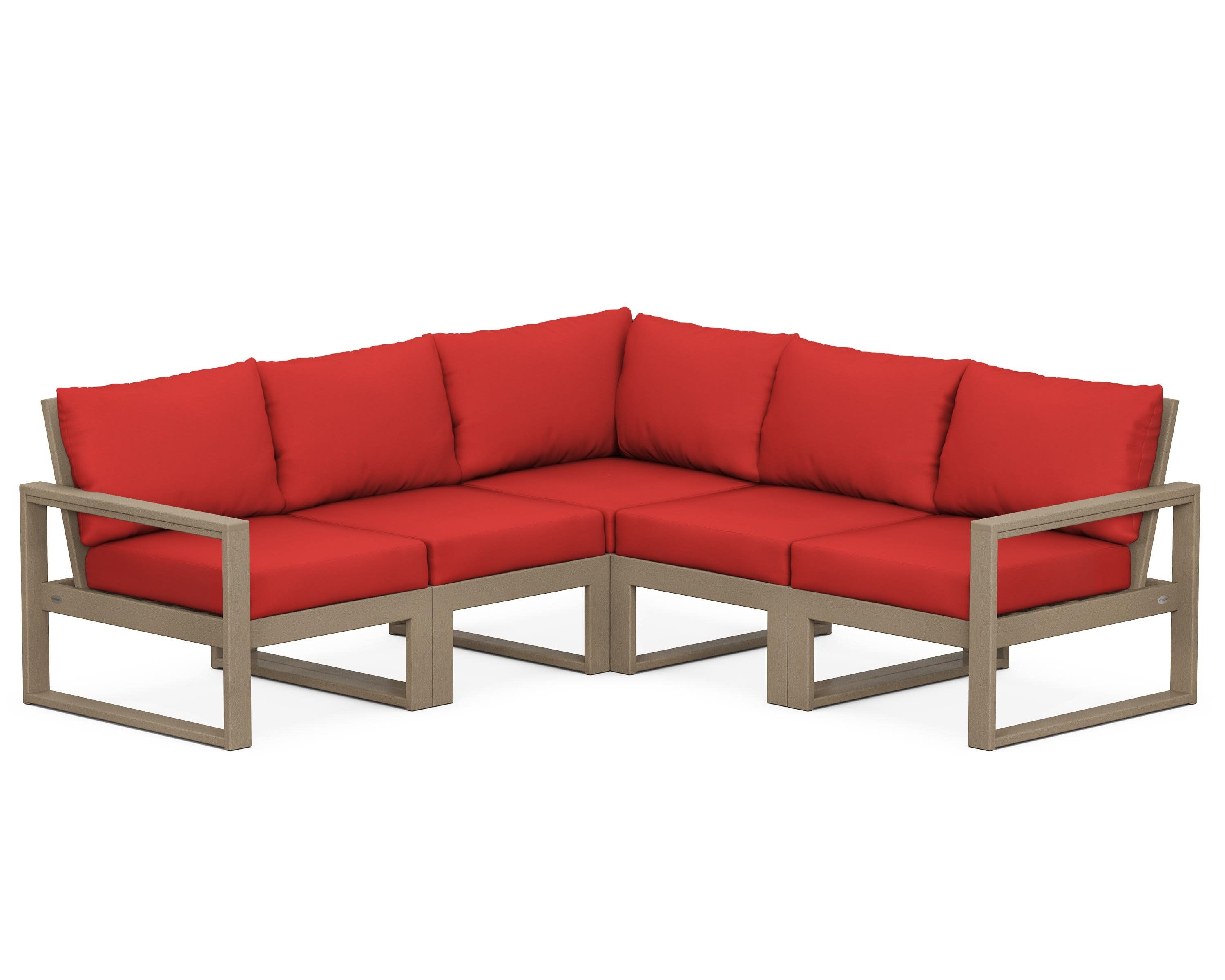 EDGE 5-Piece Modular Deep Seating Set in Vintage Sahara / Crimson Linen