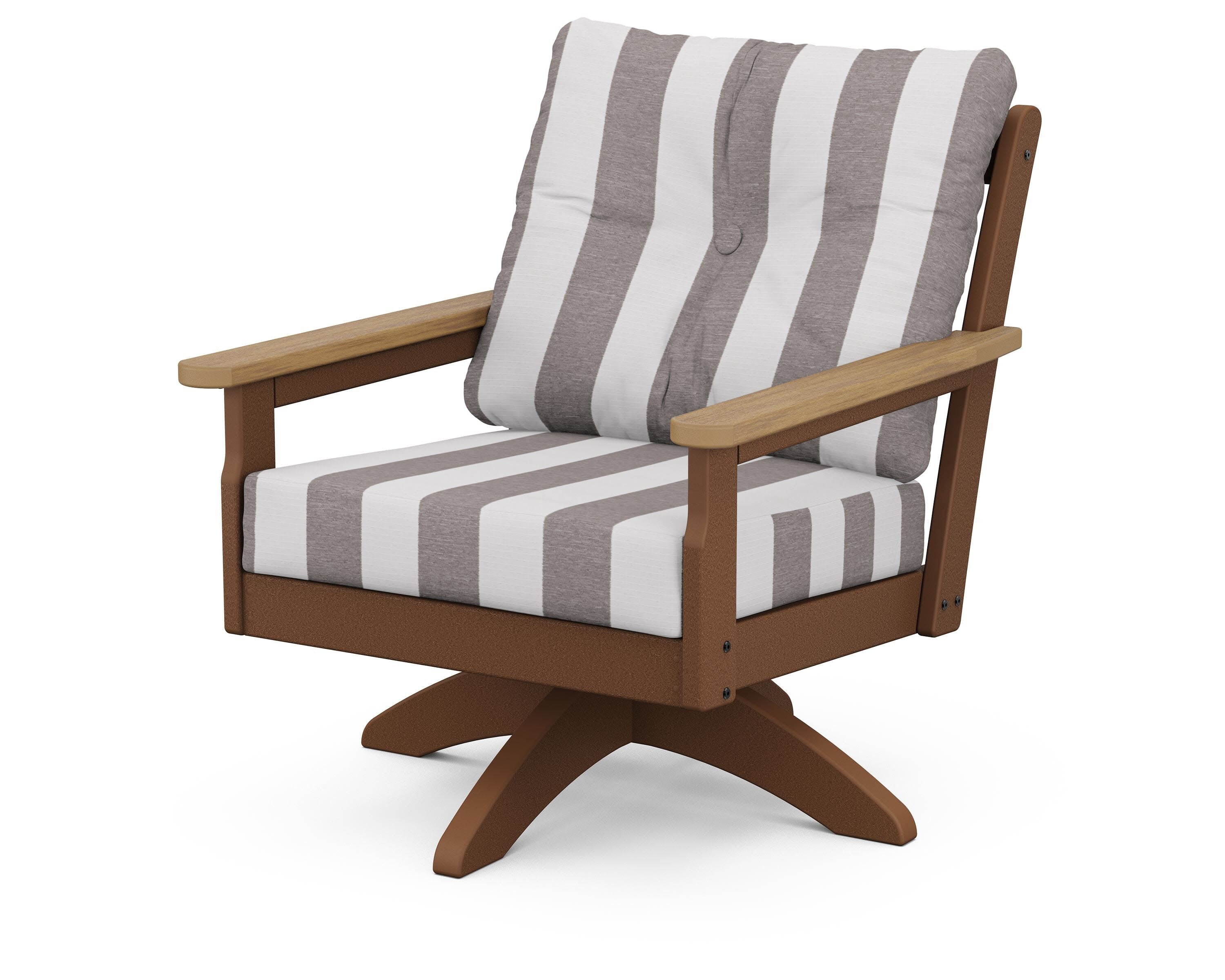 Vineyard Deep Seating Swivel Chair in Teak / Natural / Cabana Stripe Grey Mist