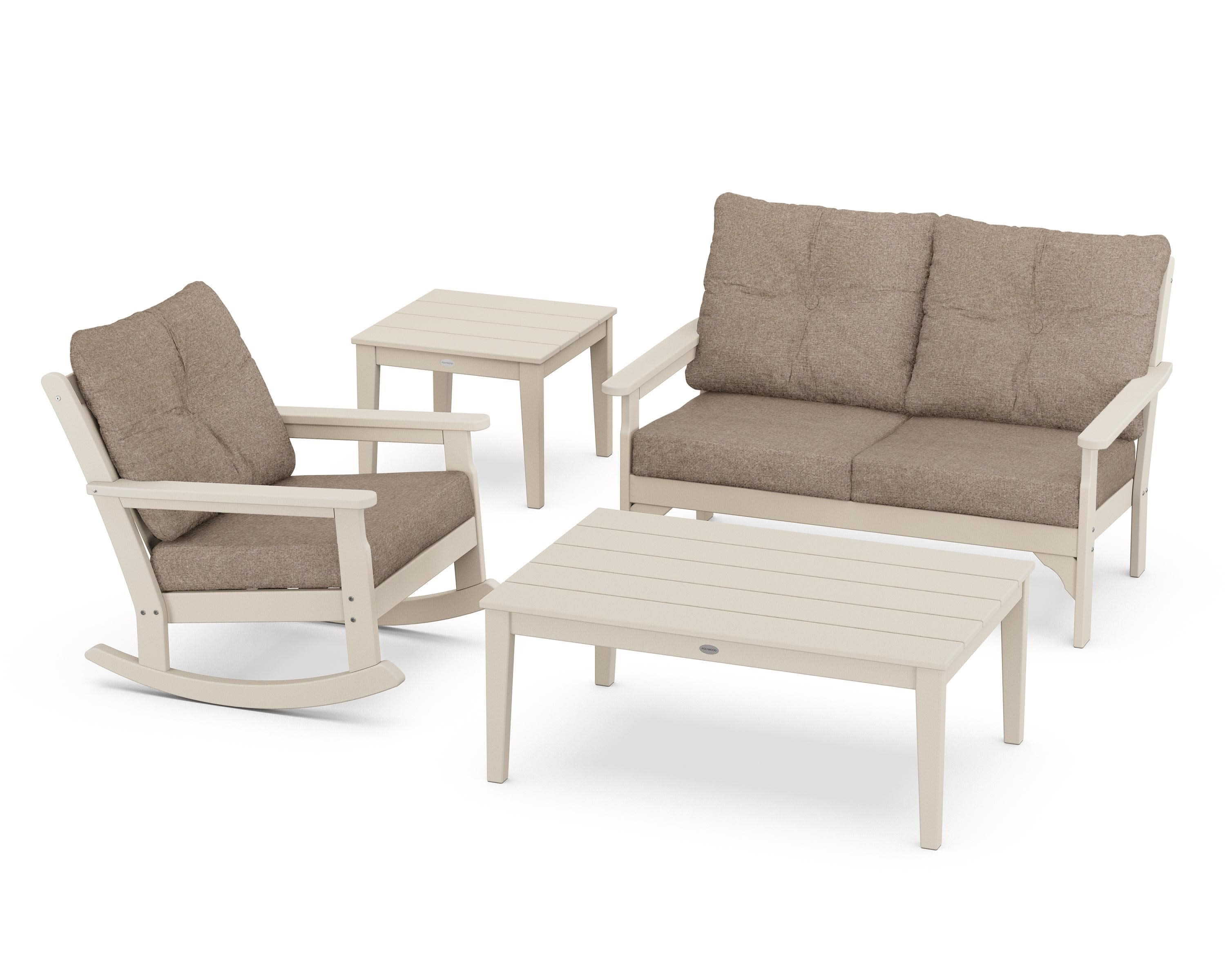 Vineyard 4-Piece Deep Seating Rocker Set in Sand / Spiced Burlap