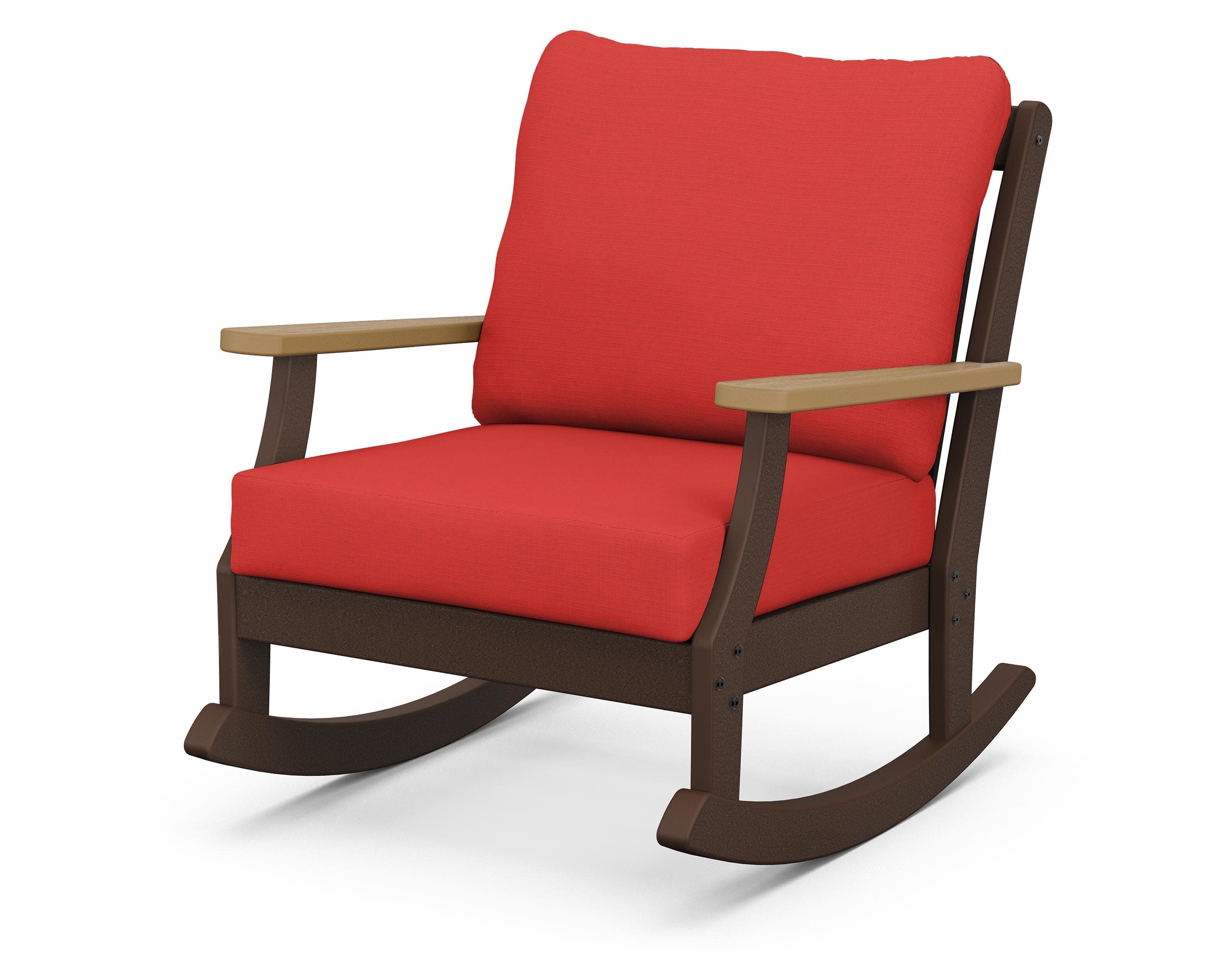 Braxton Deep Seating Rocking Chair in Mahogany / Natural / Crimson Linen