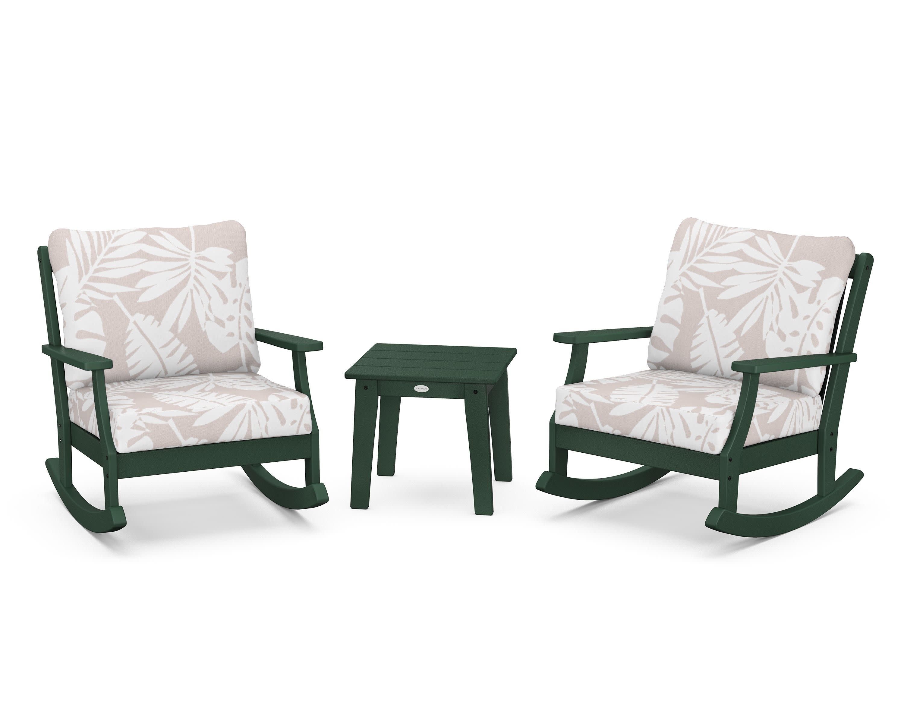 Braxton 3-Piece Deep Seating Rocker Set in Green / Leaf Dune Burlap
