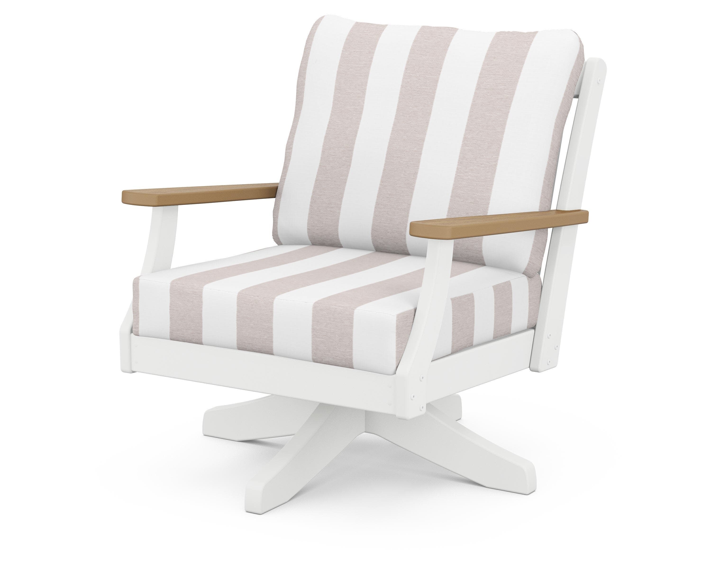 Braxton Deep Seating Swivel Chair in White / Natural / Cabana Stripe Dune Burlap